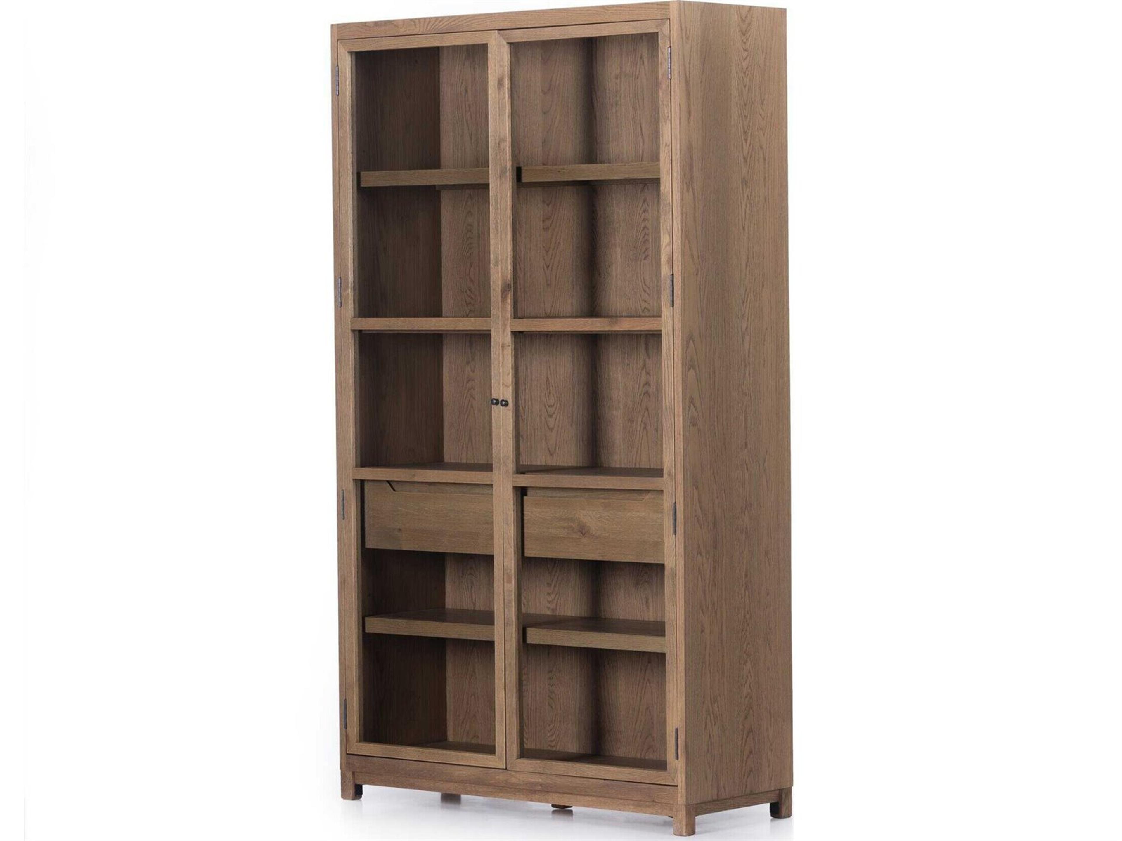 Irondale Millie Oak Wood Tempered Glass Drifted Display Cabinet