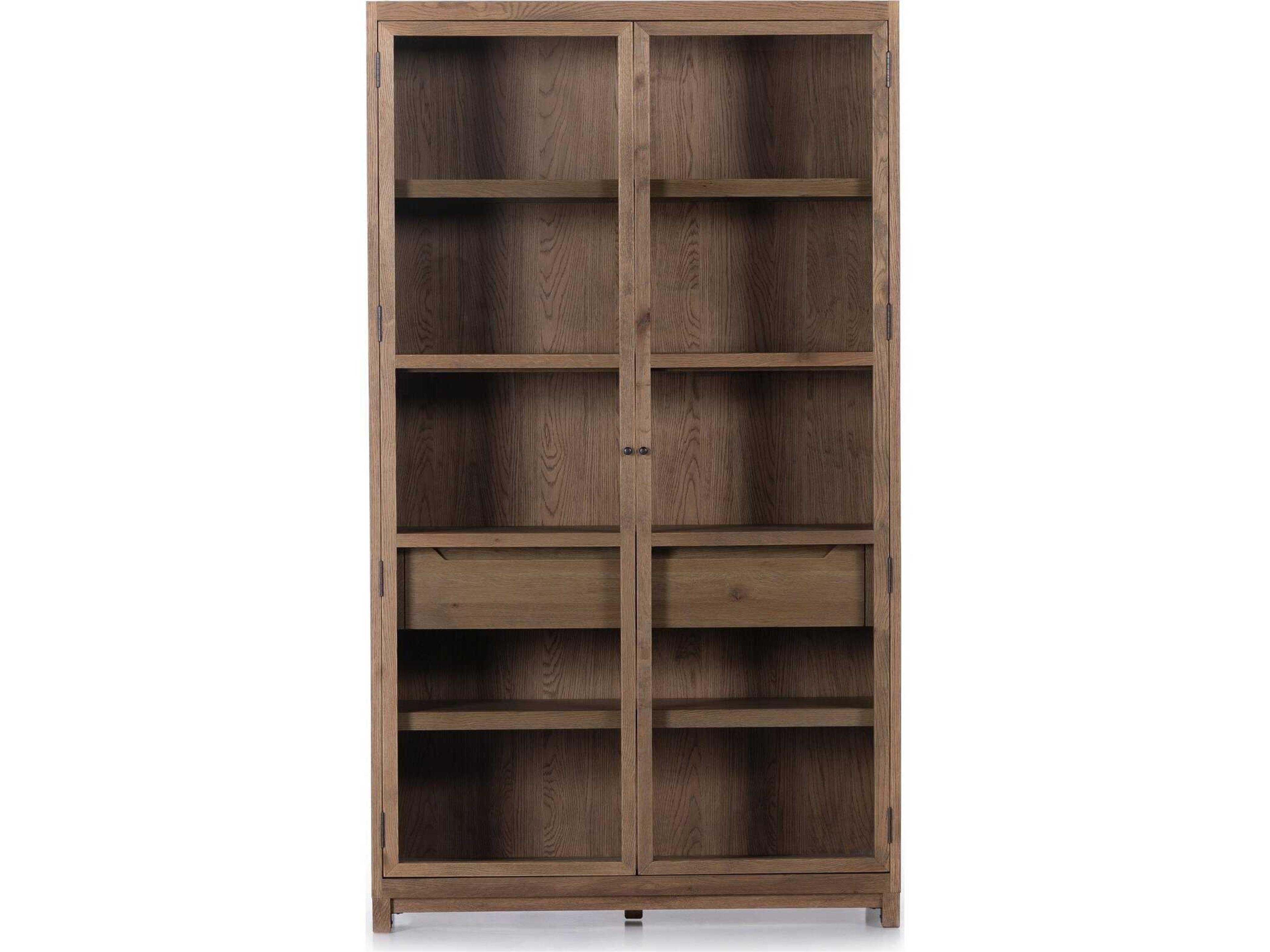 Four Hands Irondale Millie Oak Wood Tempered Glass Drifted Display Cabinet