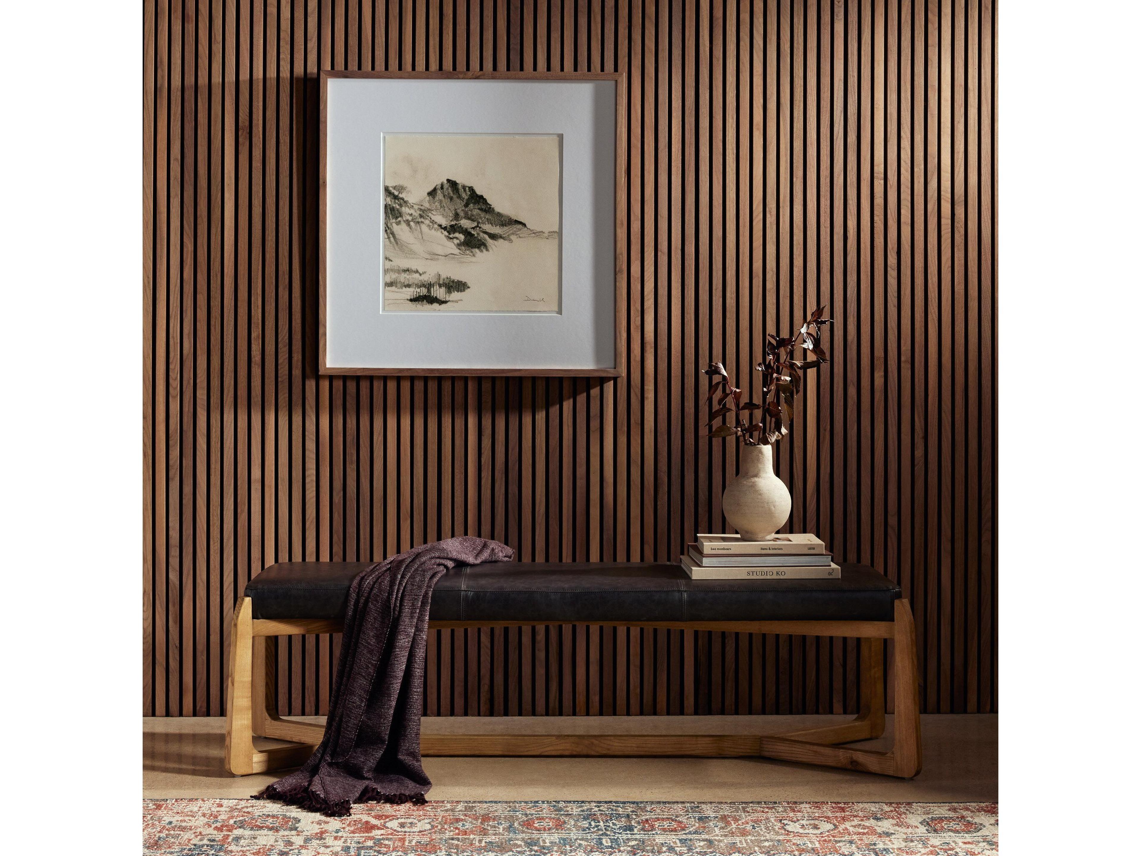 Four Hands Westgate Roscoe Sonoma Black Leather Bench