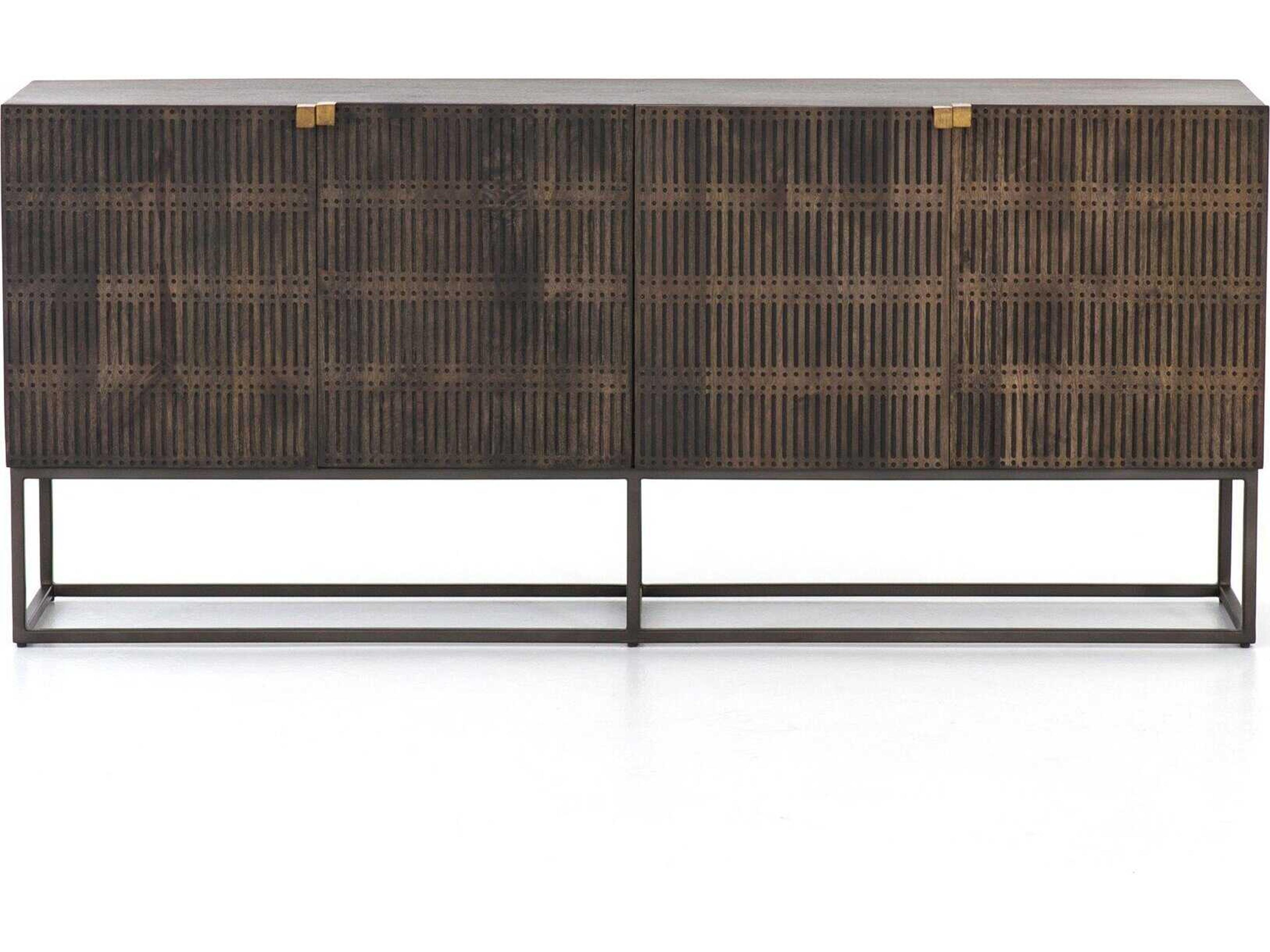 Four Hands Aiden Kelby 69" Mango Wood Aged Brass Carved Vintage Brown Gunmetal Sideboard