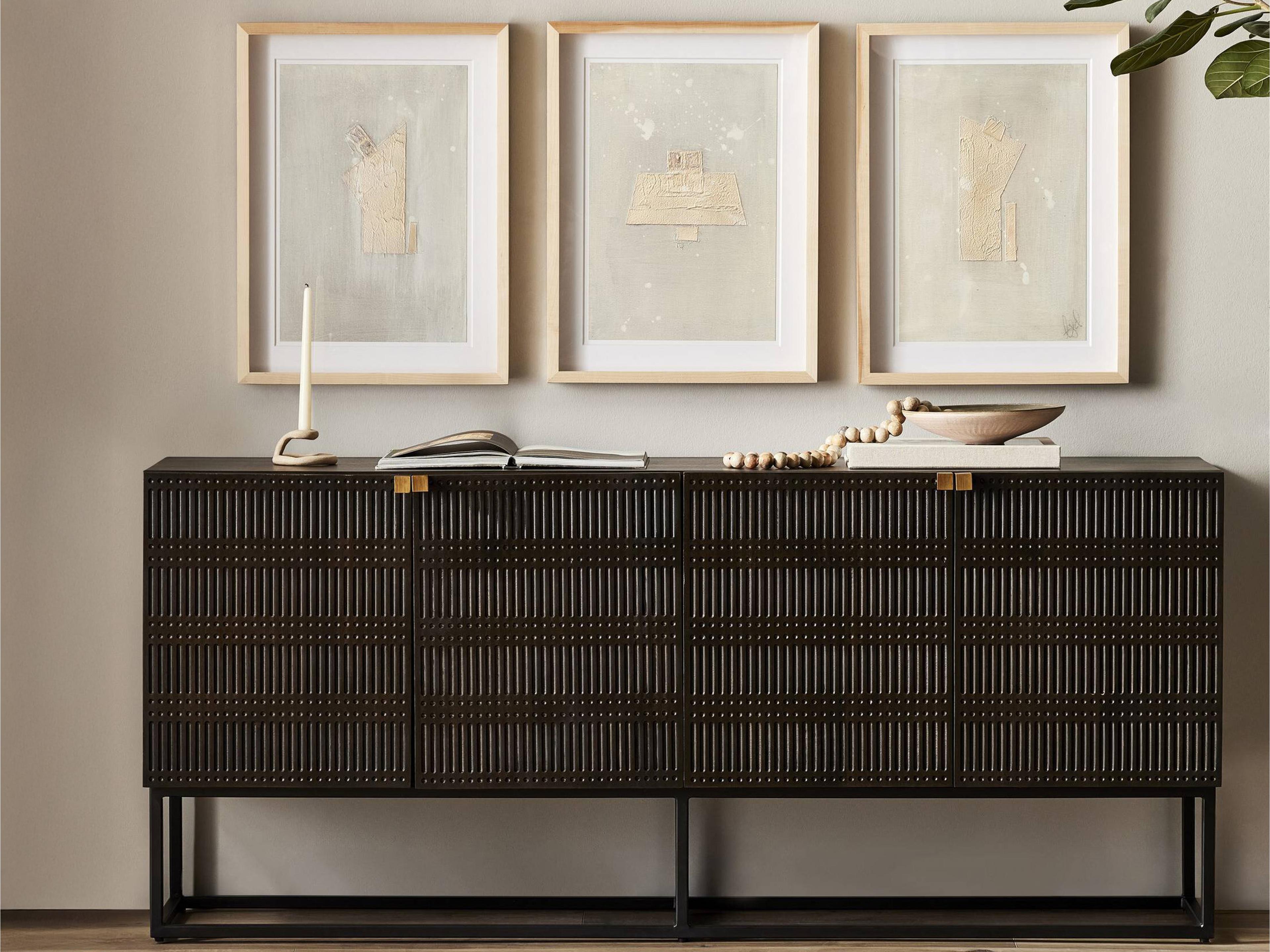 Luxecor Globetrotter Kelby 69" Mango Wood Aged Brass Carved Vintage Brown Gunmetal Sideboard