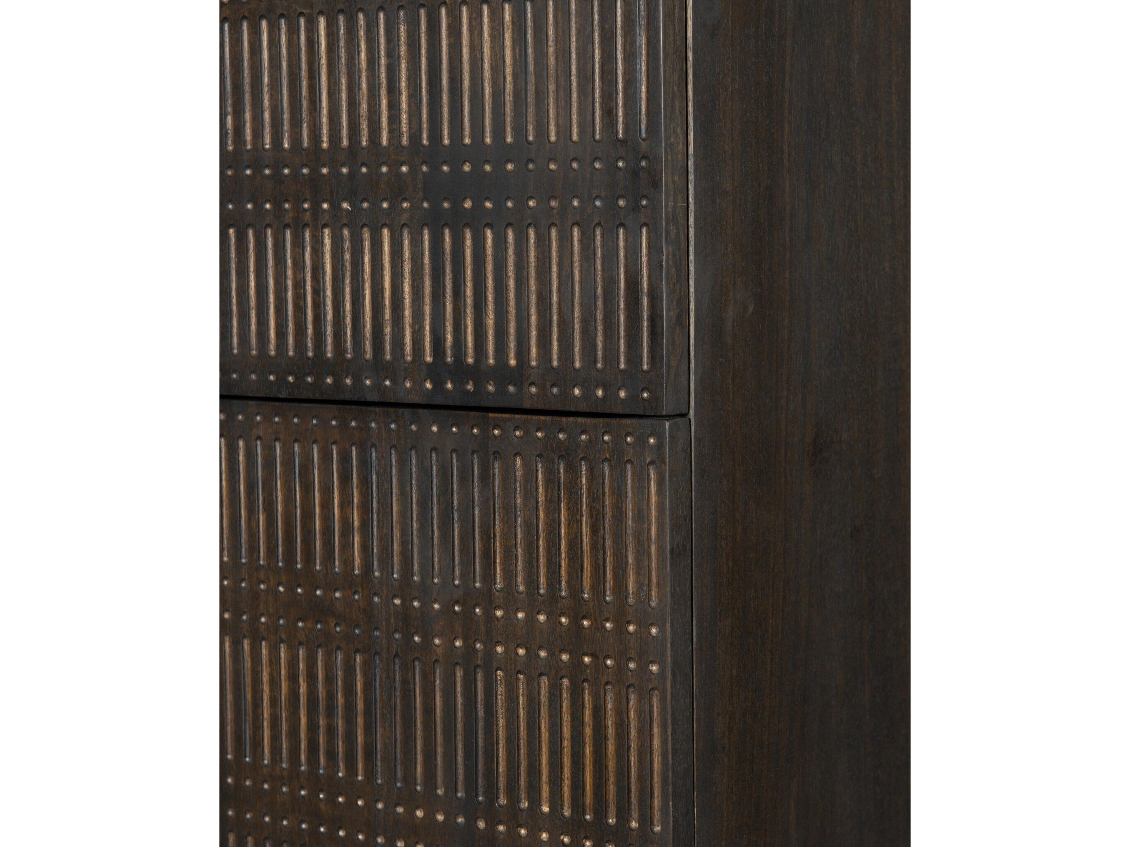 Four Hands Aiden Kelby Mango Wood Gunmetal Carved Vintage Brown Display Cabinet