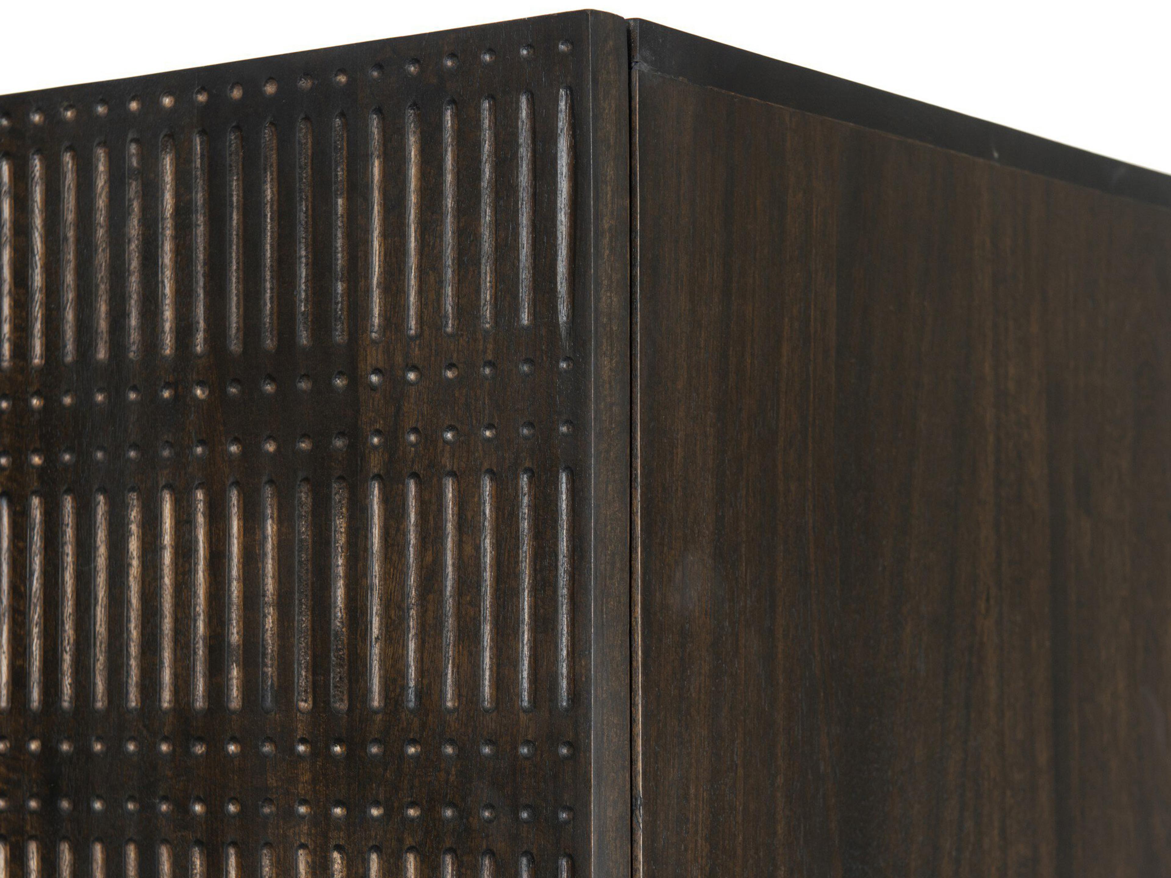 Four Hands Aiden Kelby Mango Wood Gunmetal Carved Vintage Brown Display Cabinet