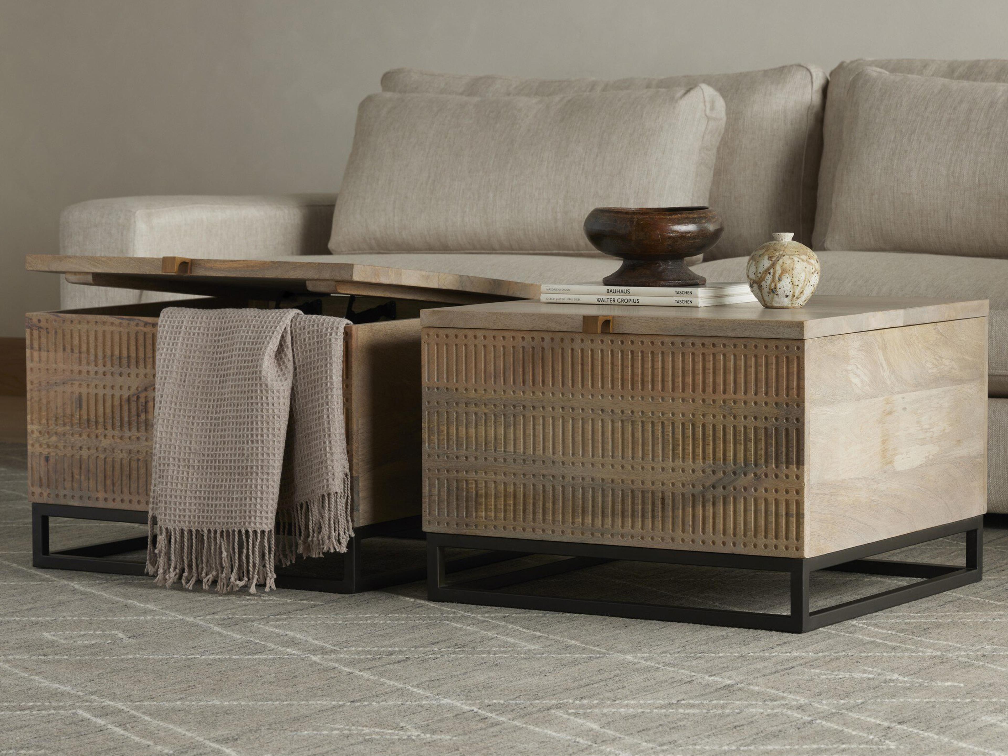 Four Hands Aiden Kelby Gunmetal Square Wood Storage Bunching Table