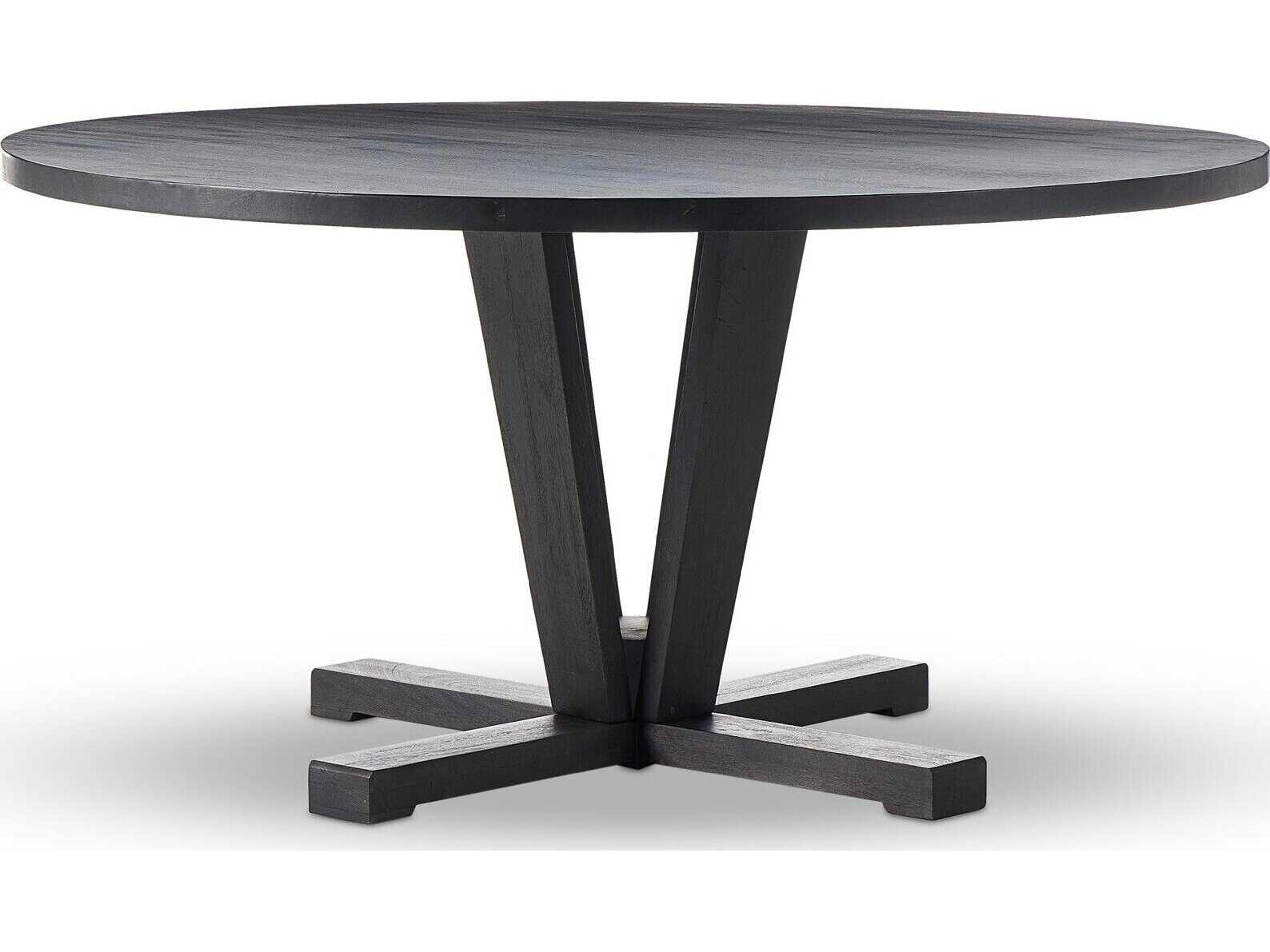 Four Hands Harmon Cobain Round Wood Flint Black Dining Table