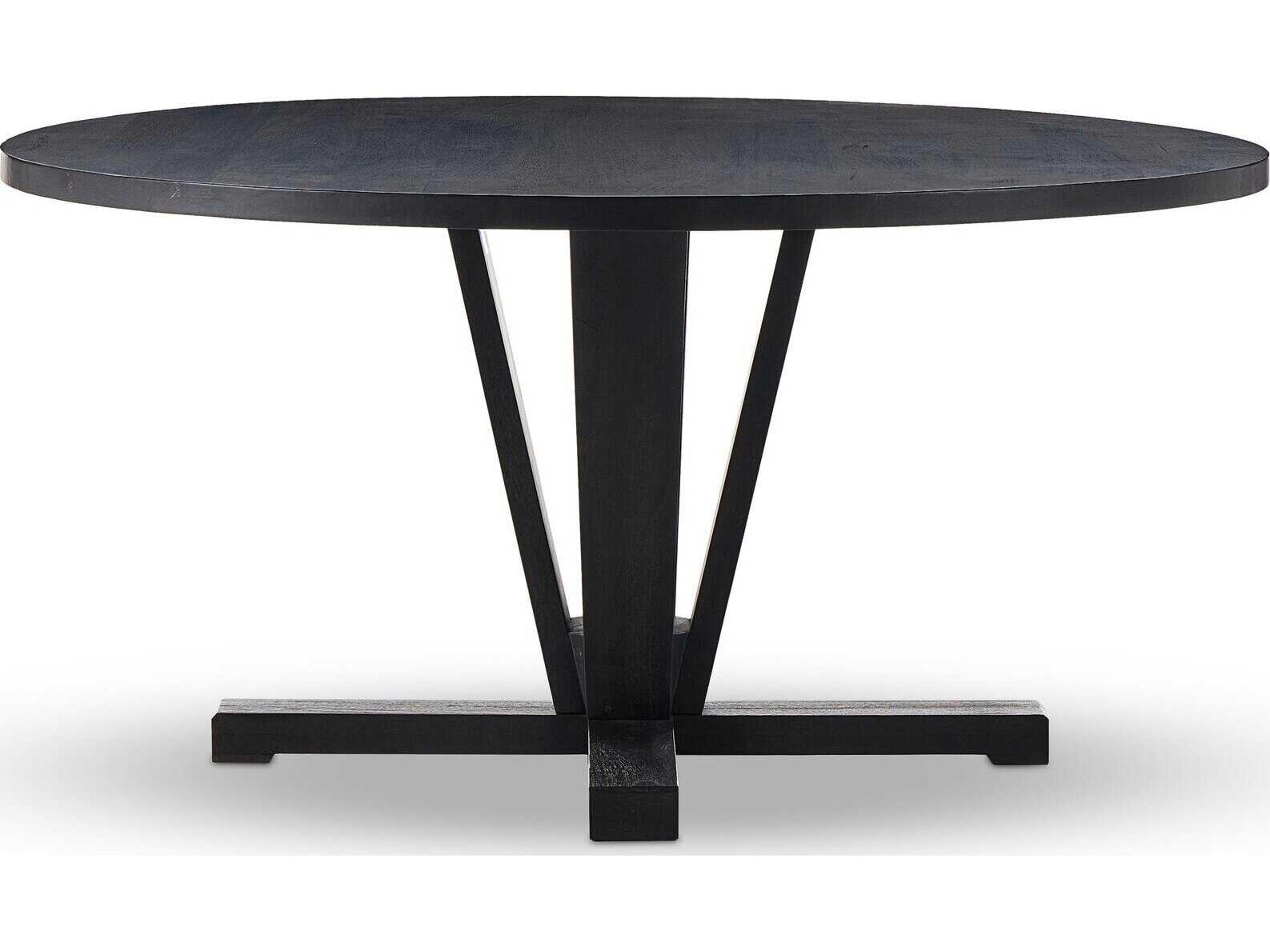 Four Hands Harmon Cobain Round Wood Flint Black Dining Table