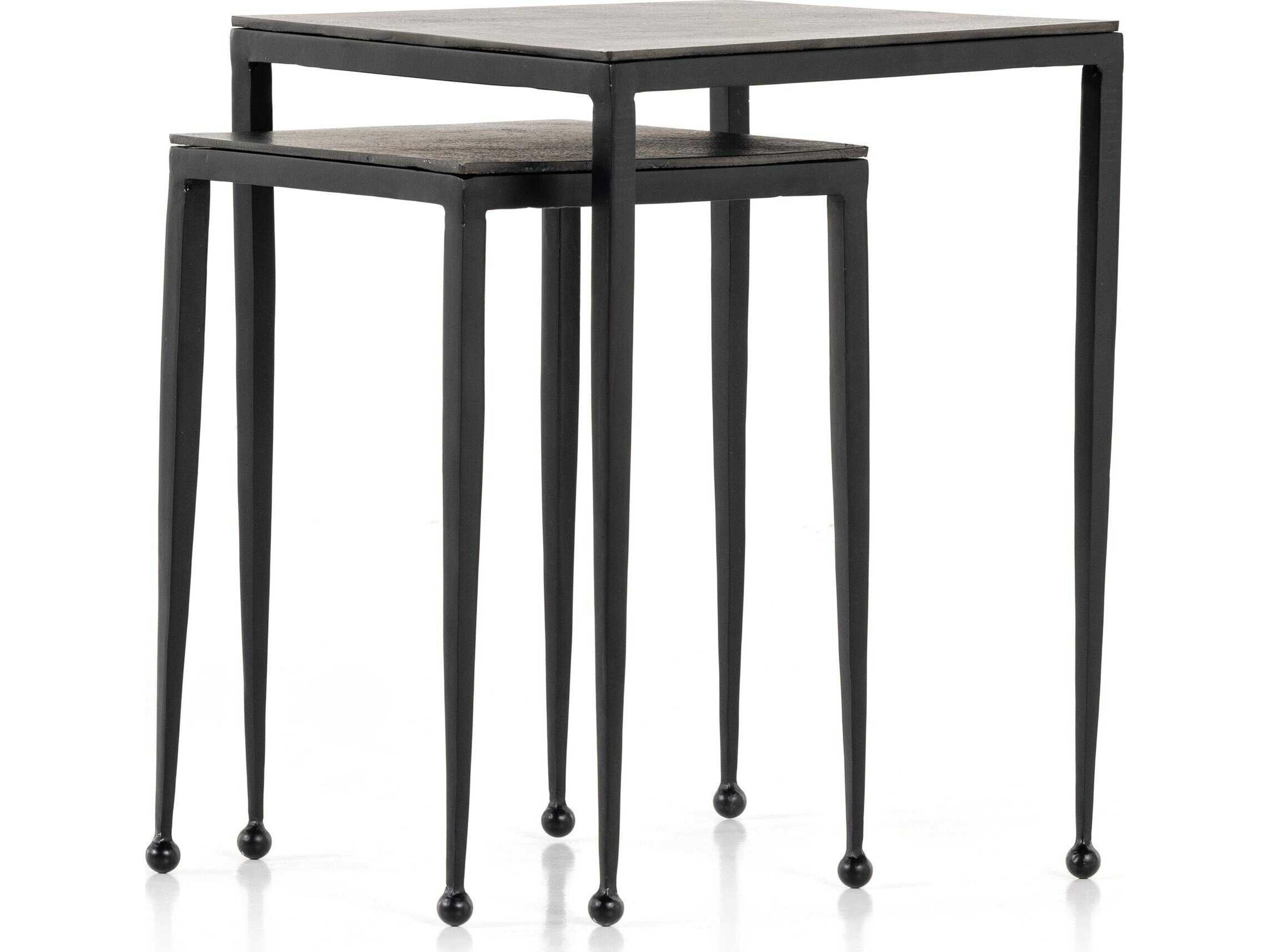 Four Hands Marlow Dalston Nesting Square Metal Iron Matte Black Raw End Tables