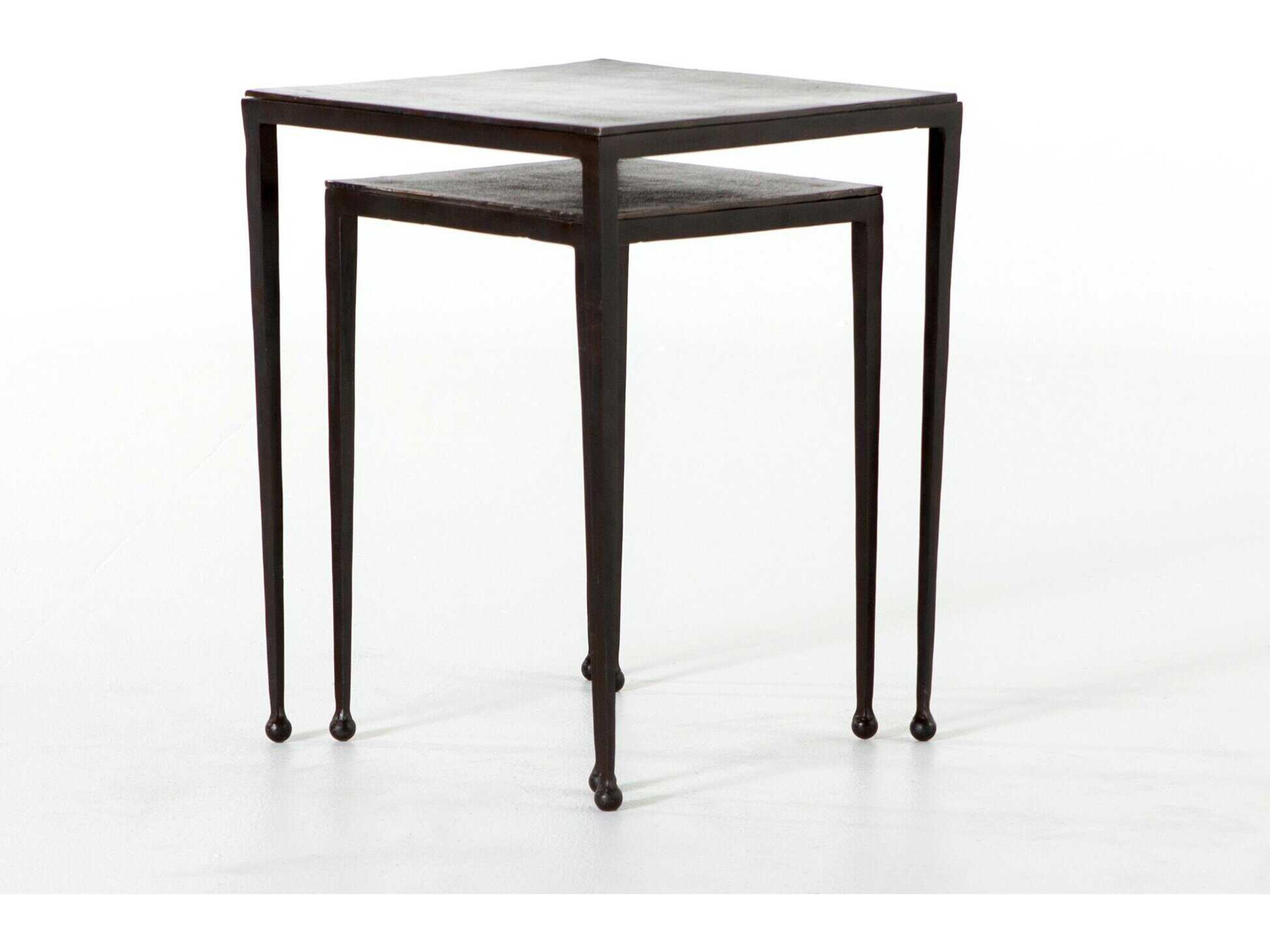 Four Hands Marlow Dalston Nesting Square Metal Antique Brown Rust End Tables