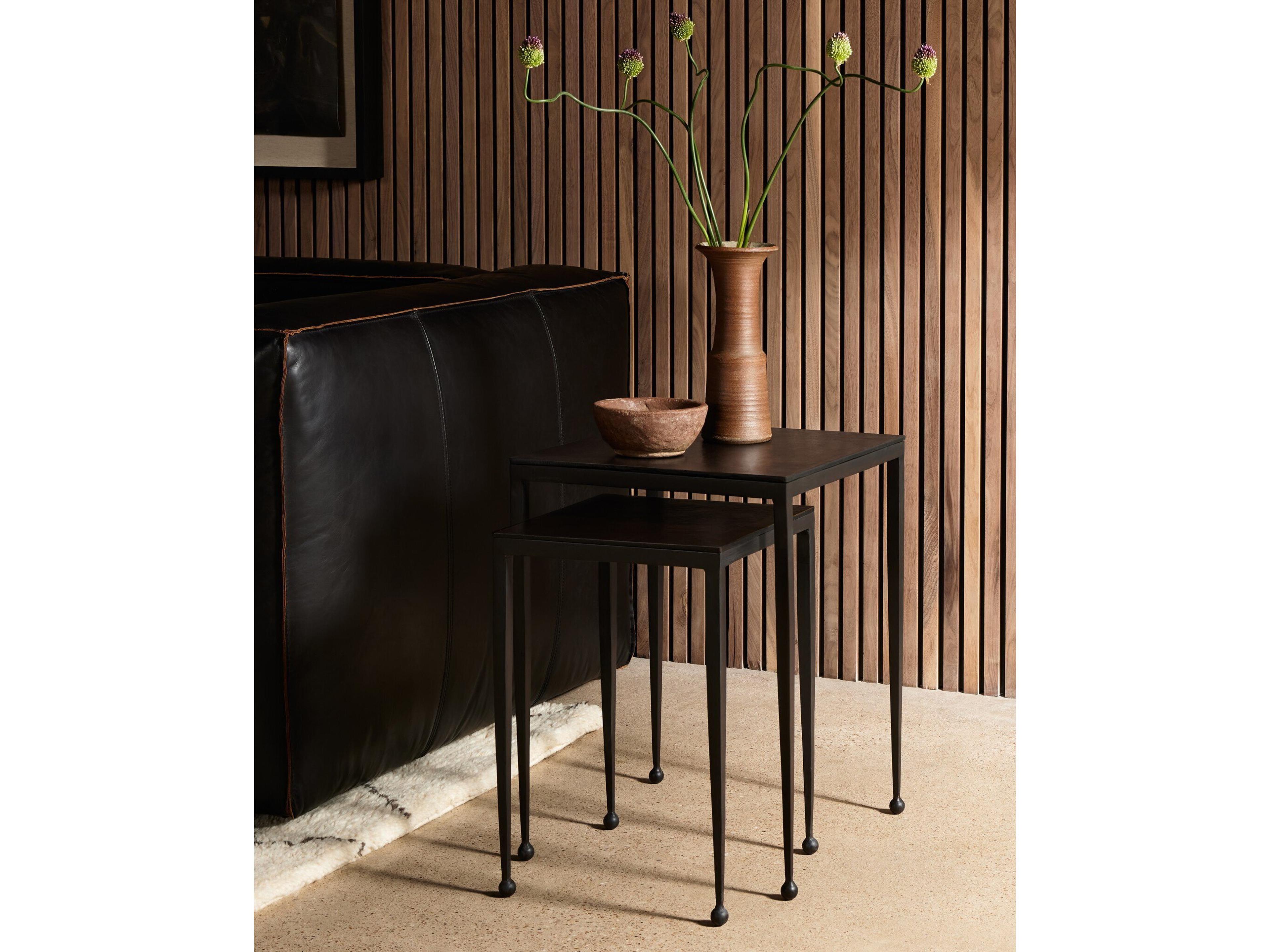 Four Hands Marlow Dalston Nesting Square Metal Antique Brown Rust End Tables