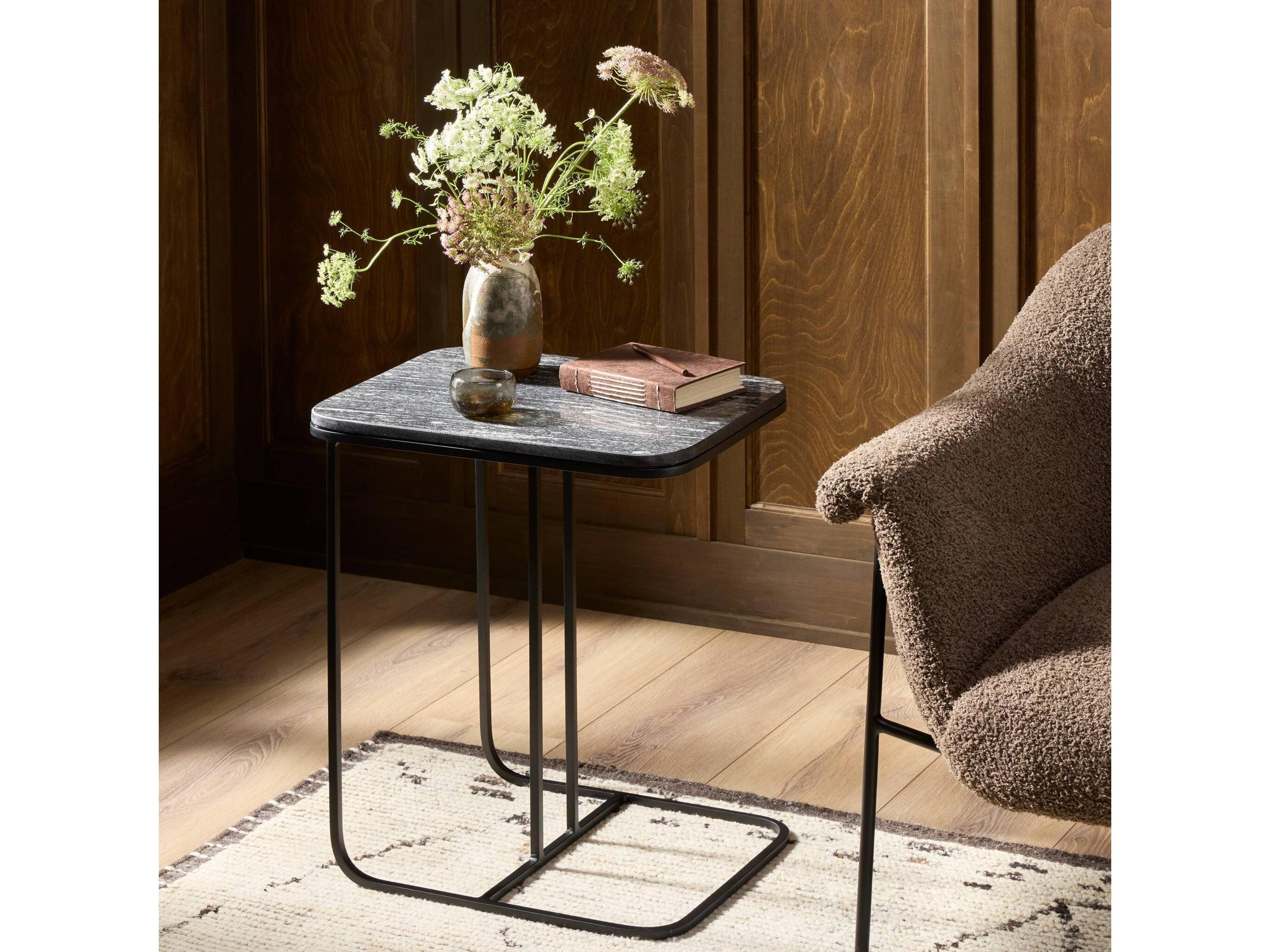 Four Hands Marlow Adalley Polished Black Marble Rectangular Marble C Table