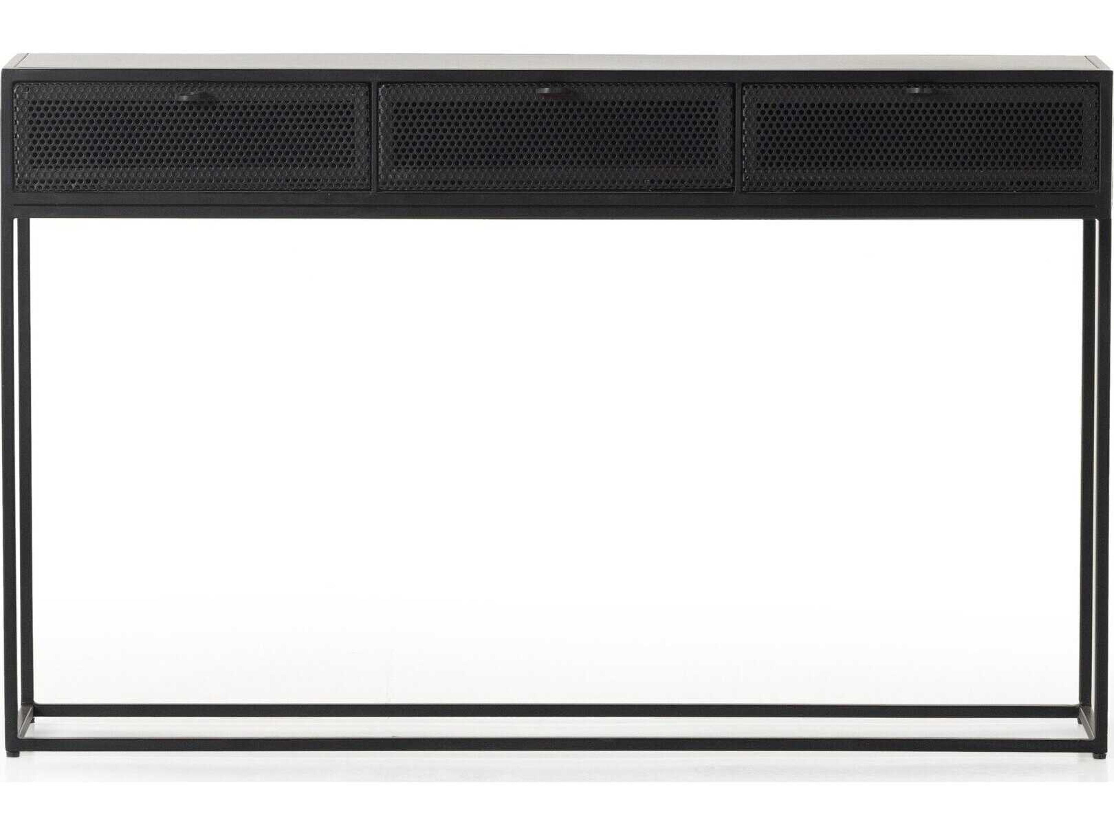 Four Hands Rockwell Hendrick Rectangular Metal Black Perforated Console Table