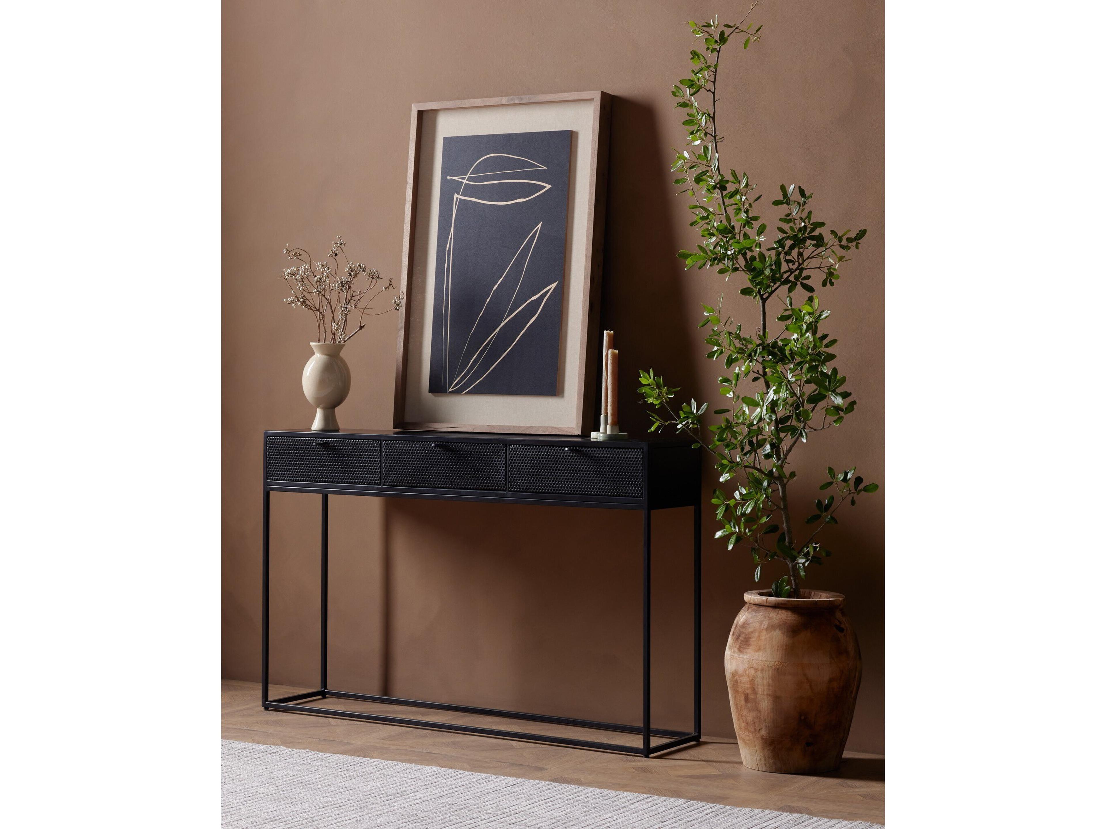 Four Hands Rockwell Hendrick Rectangular Metal Black Perforated Console Table