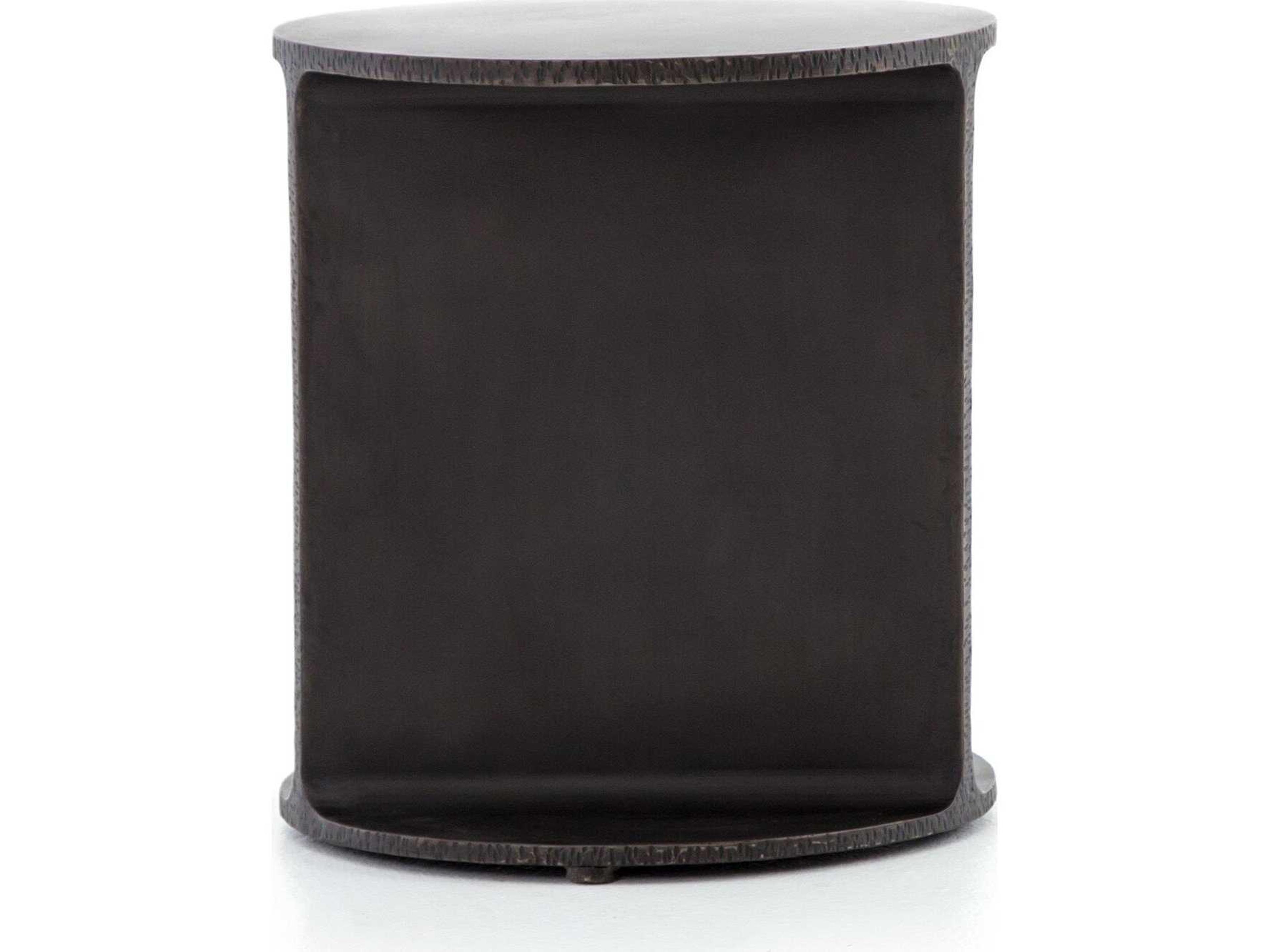 Four Hands Theory Griffon Round Metal Rustic Fossil End Table