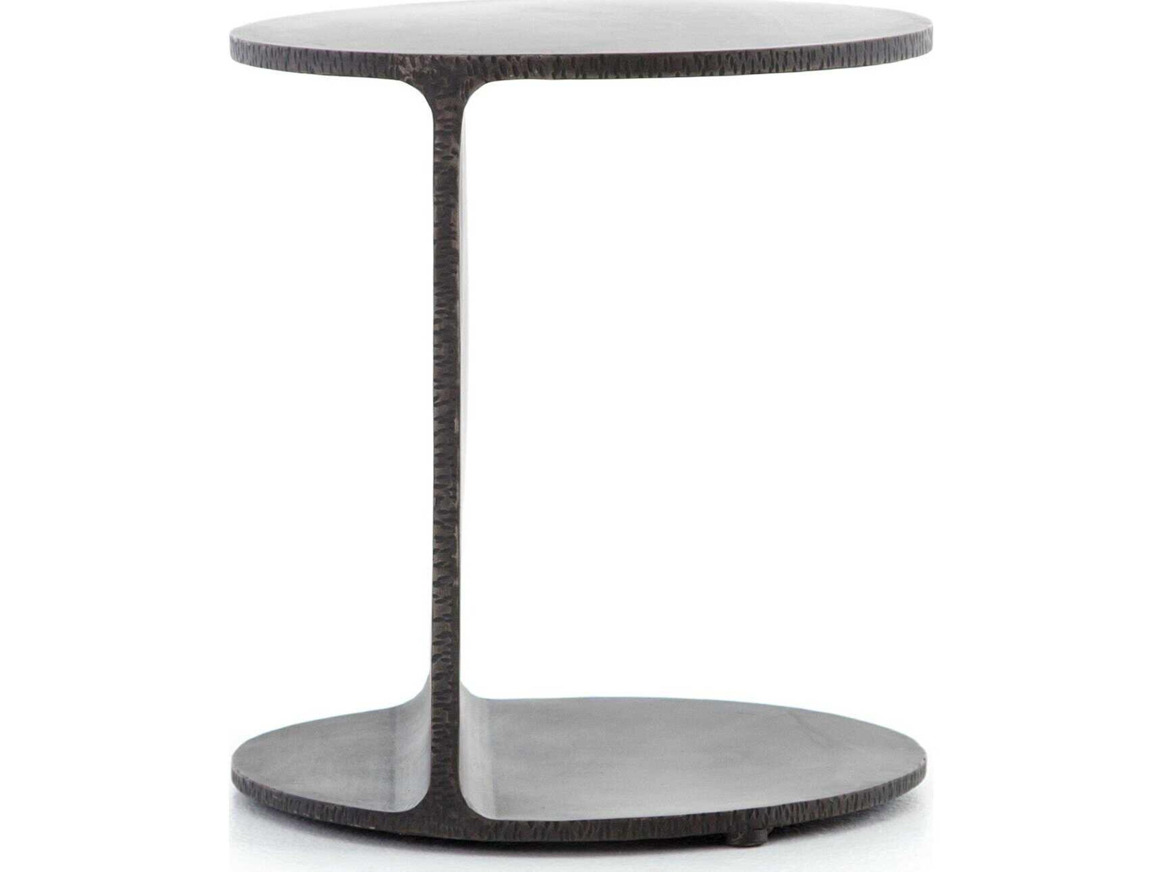 Four Hands Theory Griffon Round Metal Rustic Fossil End Table