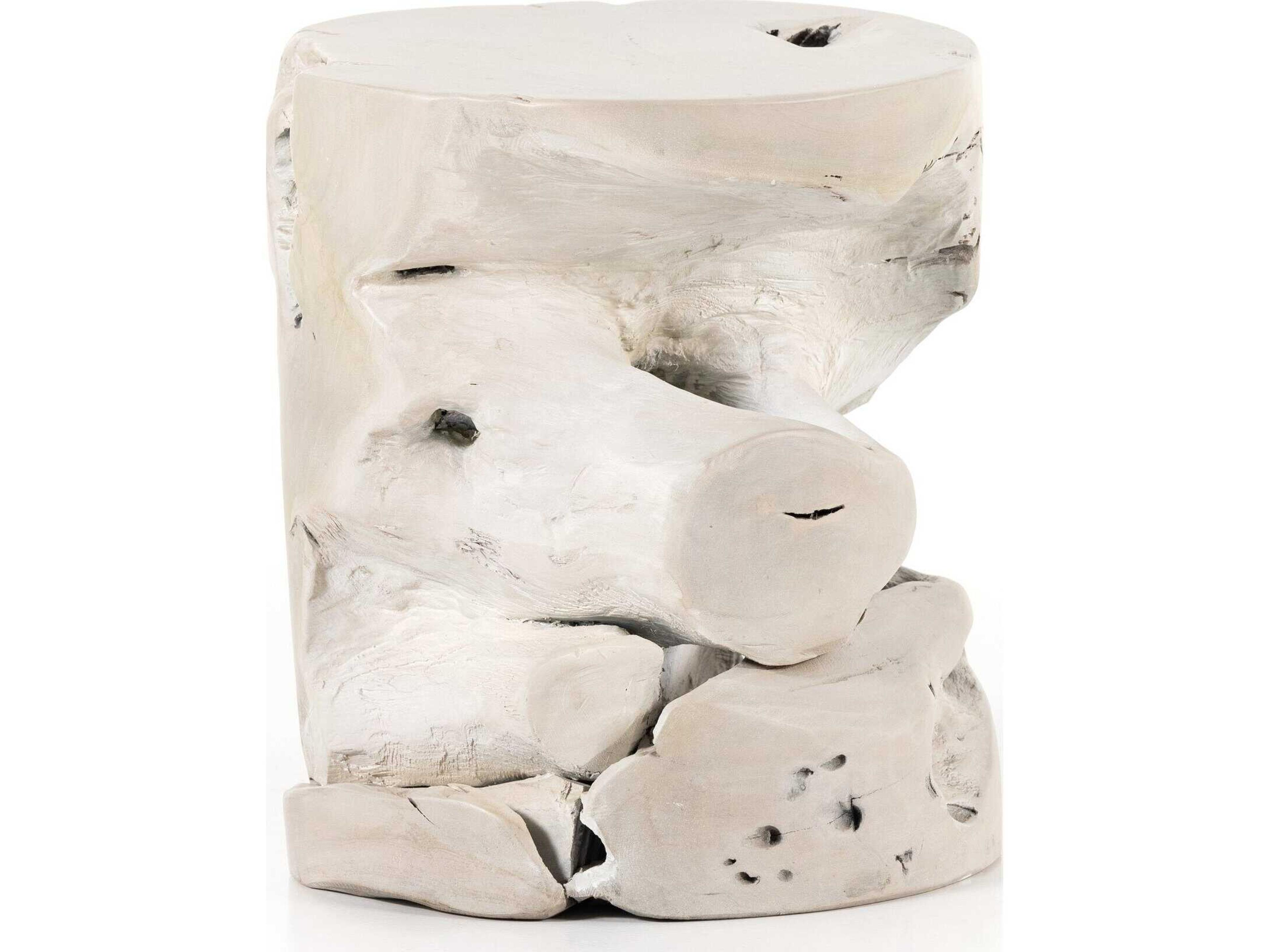 Four Hands Grass Roots Ivory Teak Accent Stool