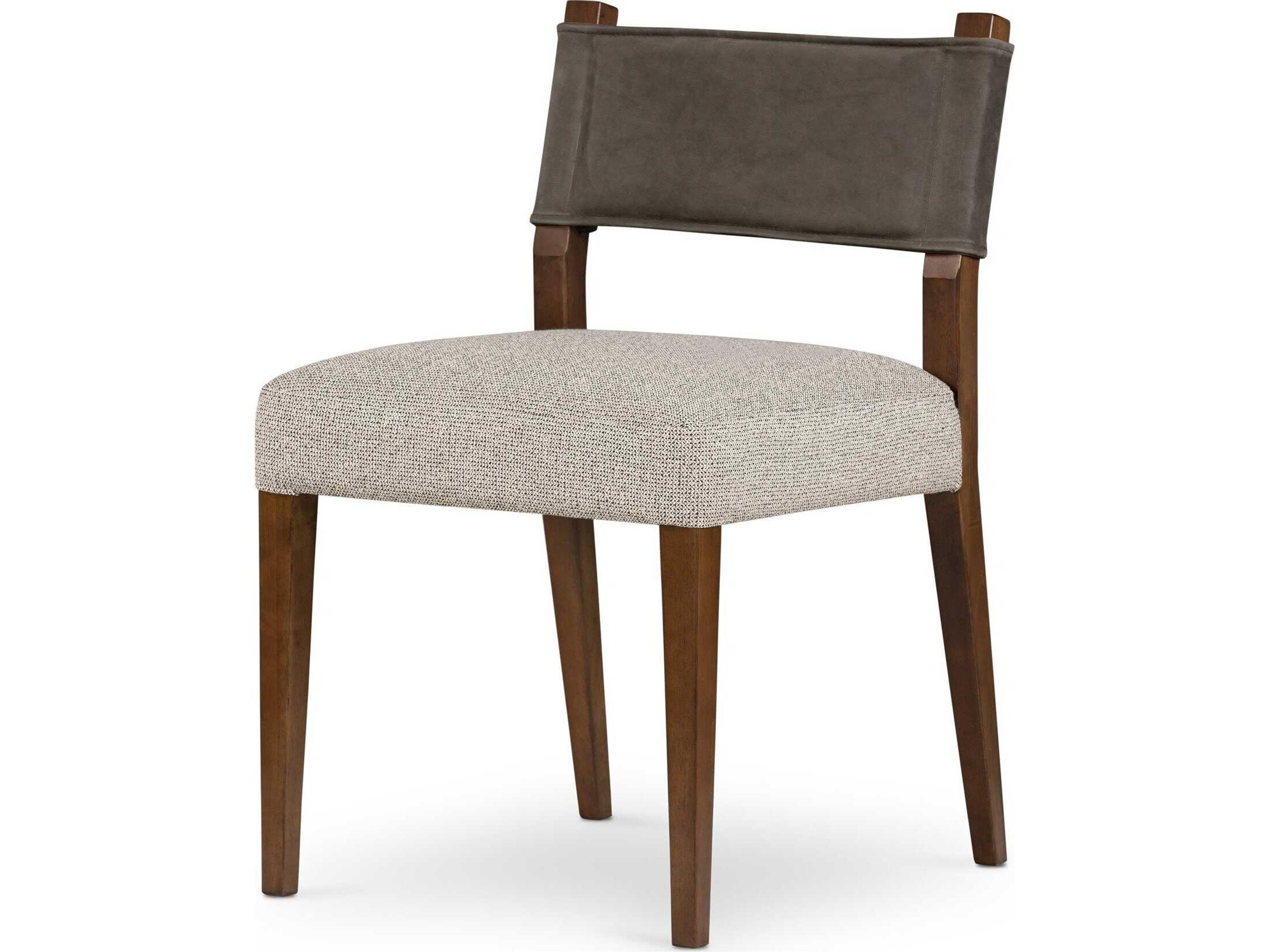 Berman Ferris Leather Parrawood Gray Upholstered Side Dining Chair