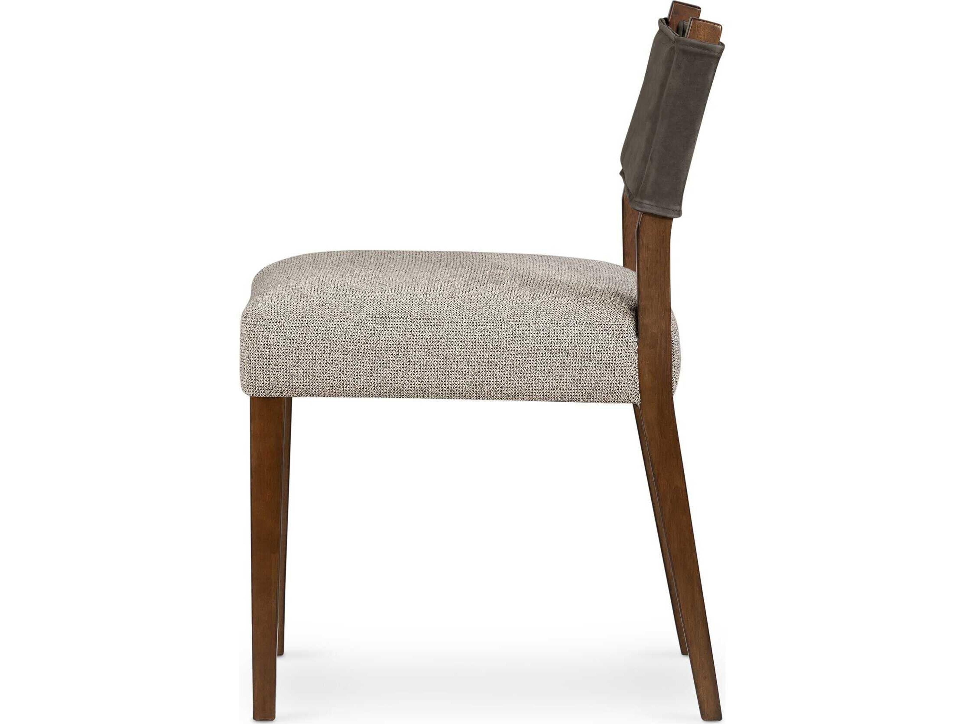 Four Hands Berman Ferris Leather Parrawood Gray Upholstered Side Dining Chair