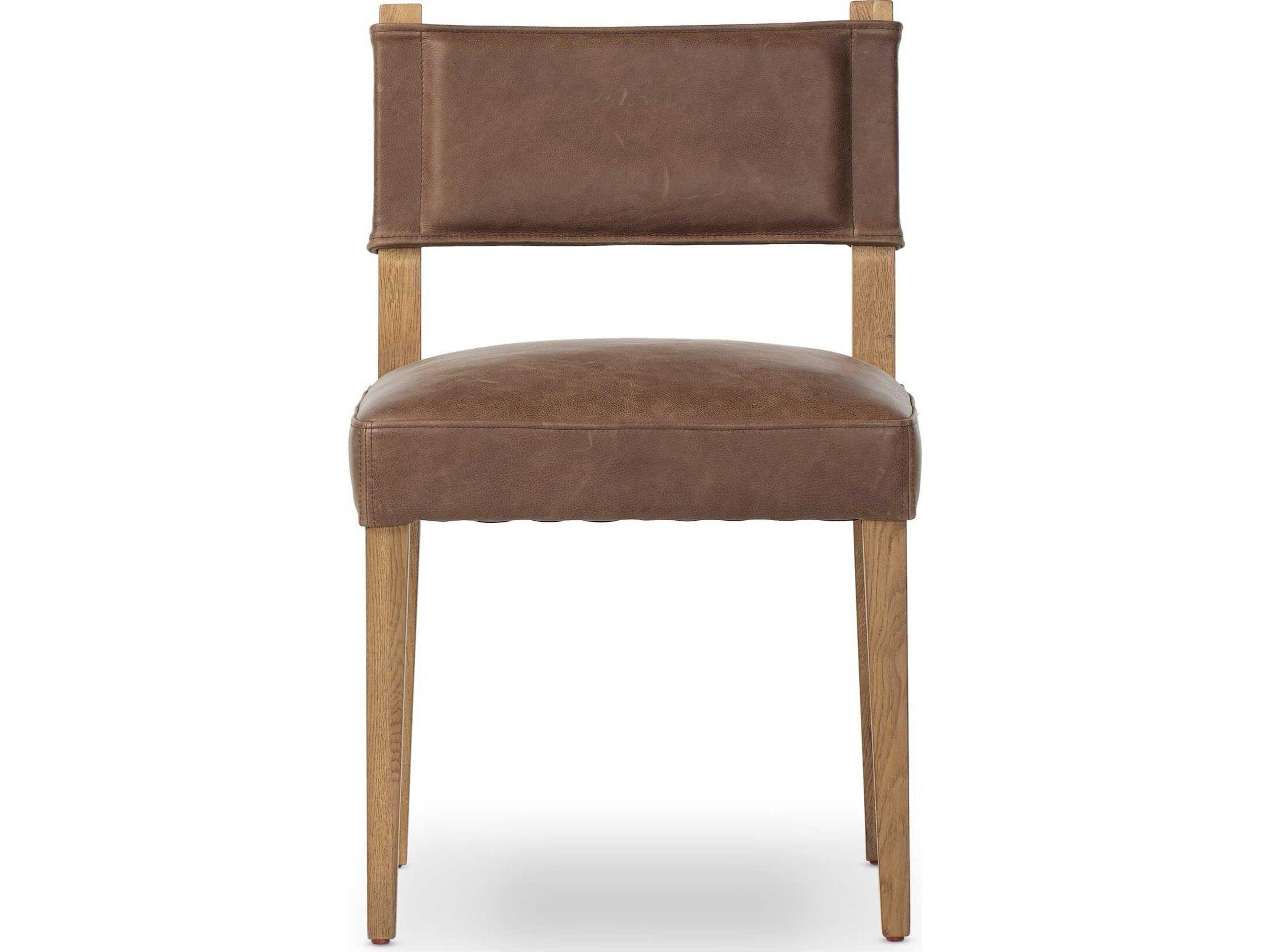 Four Hands Berman Ferris Oak Wood Brown Leather Armless Dining Chair