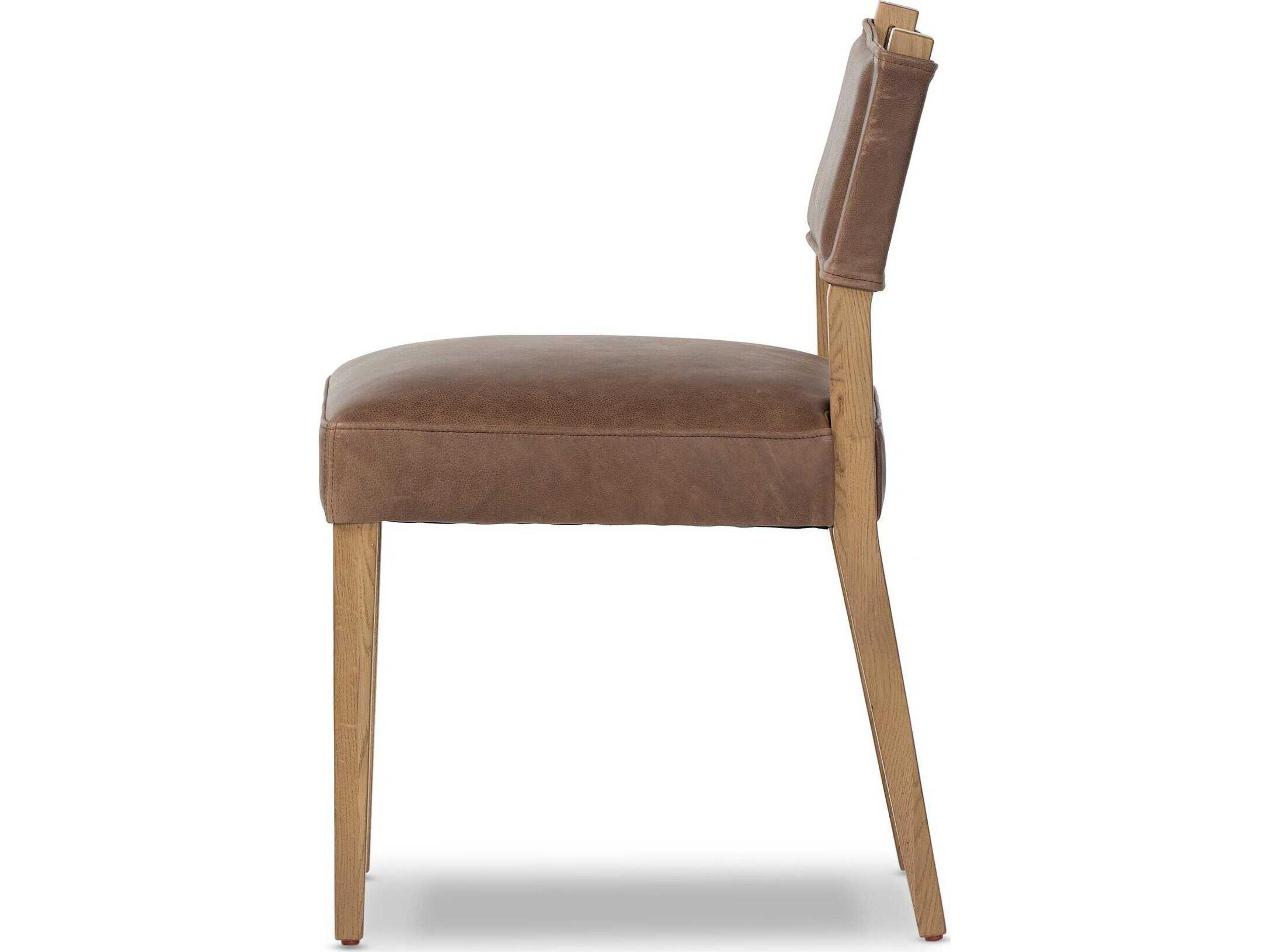 Four Hands Berman Ferris Oak Wood Brown Leather Armless Dining Chair