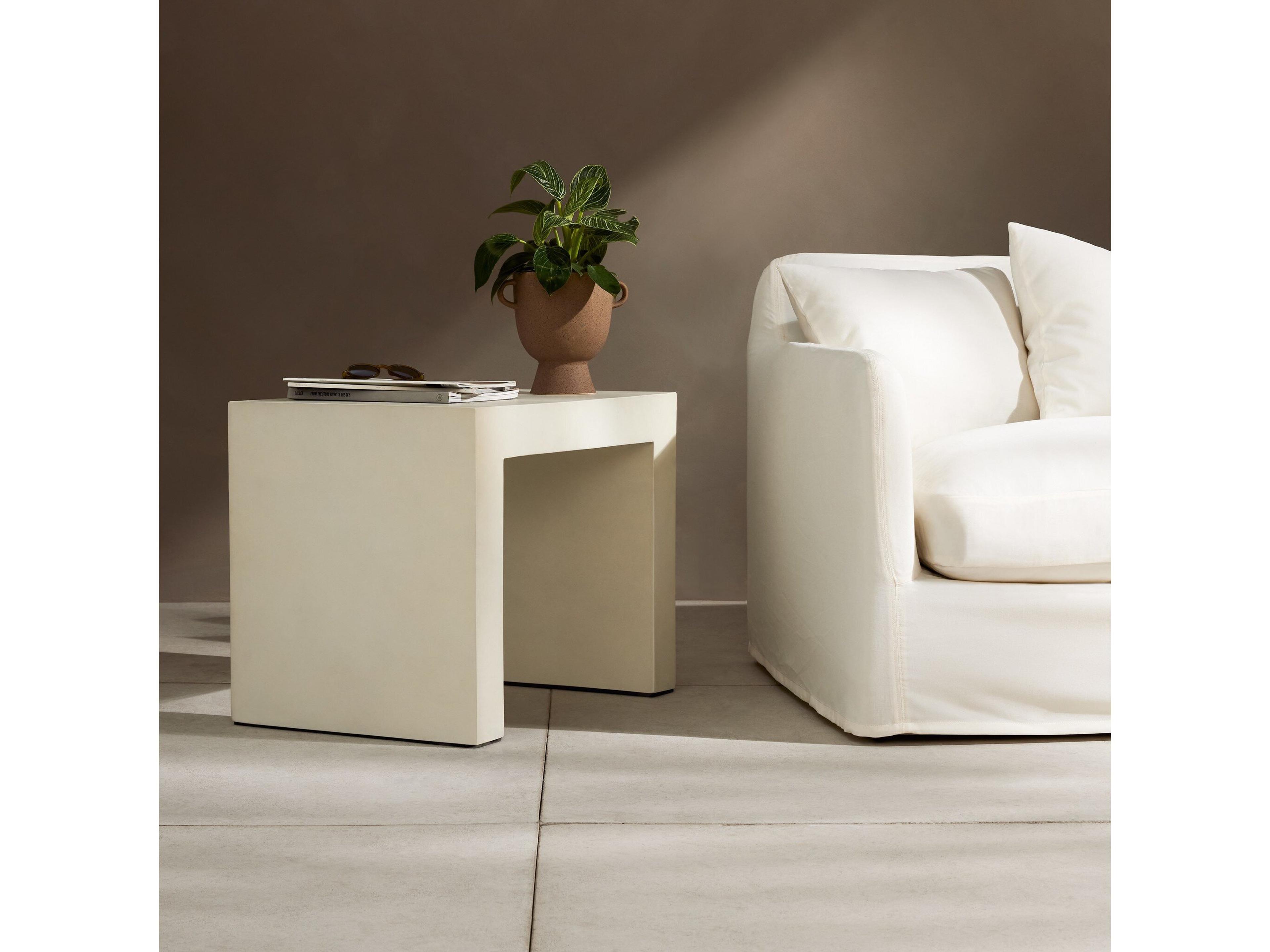 Four Hands Bina Rectangular White Concrete End Table