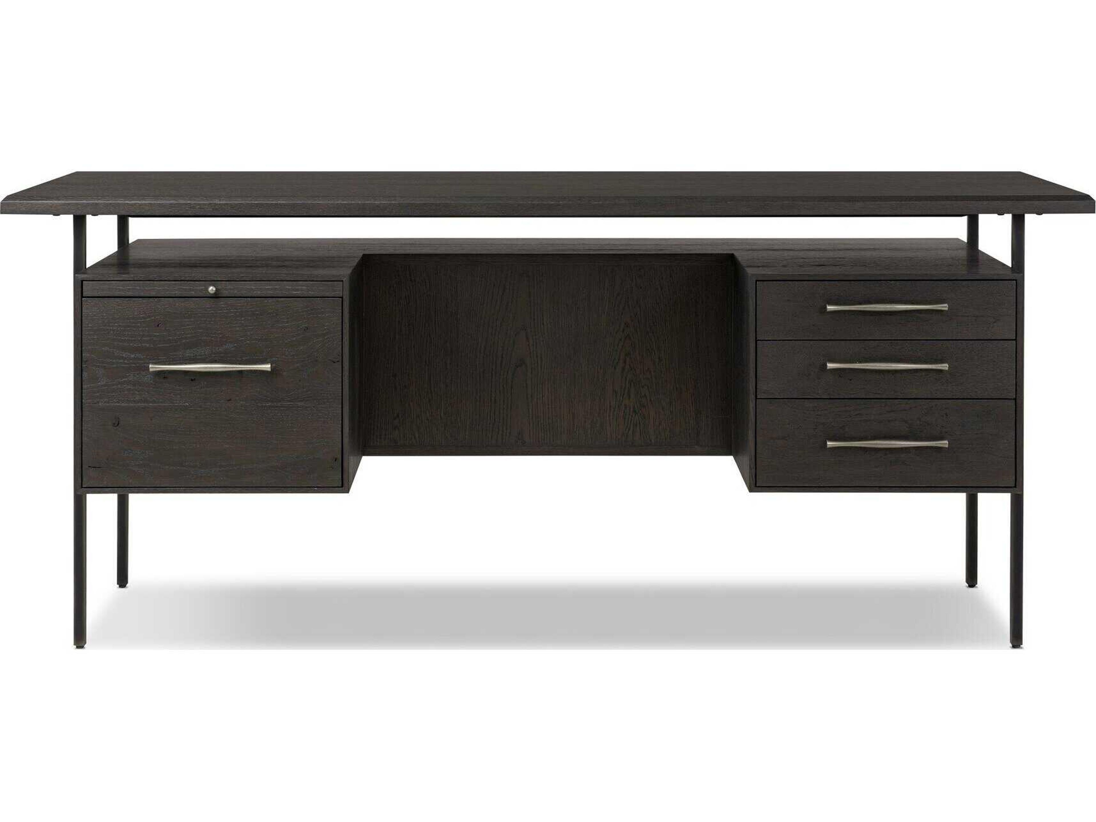 Four Hands Bina Lauren Charcoal Oak Resawn Veneer Oak Wood Desk