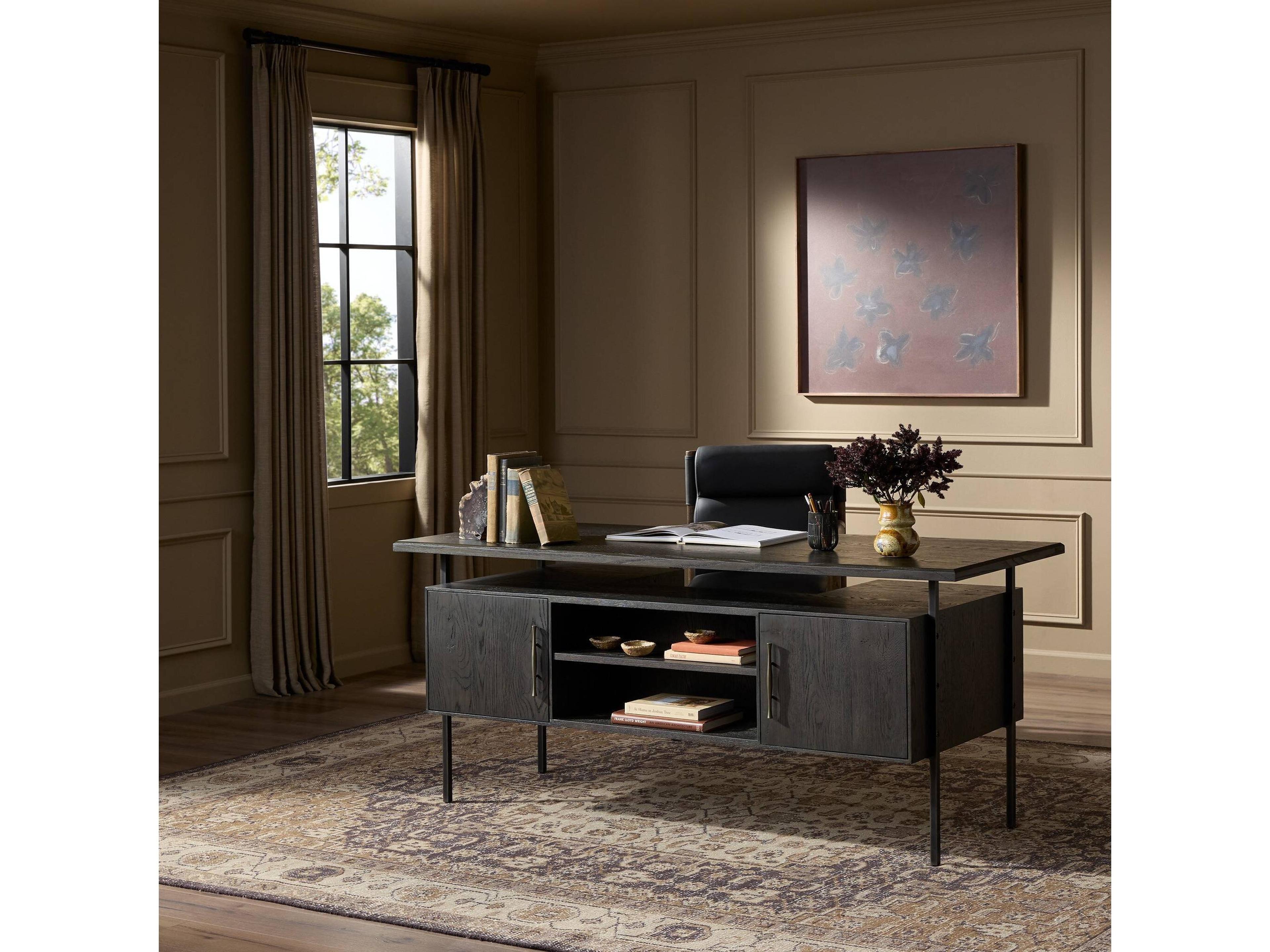 Four Hands Bina Lauren Charcoal Oak Resawn Veneer Oak Wood Desk
