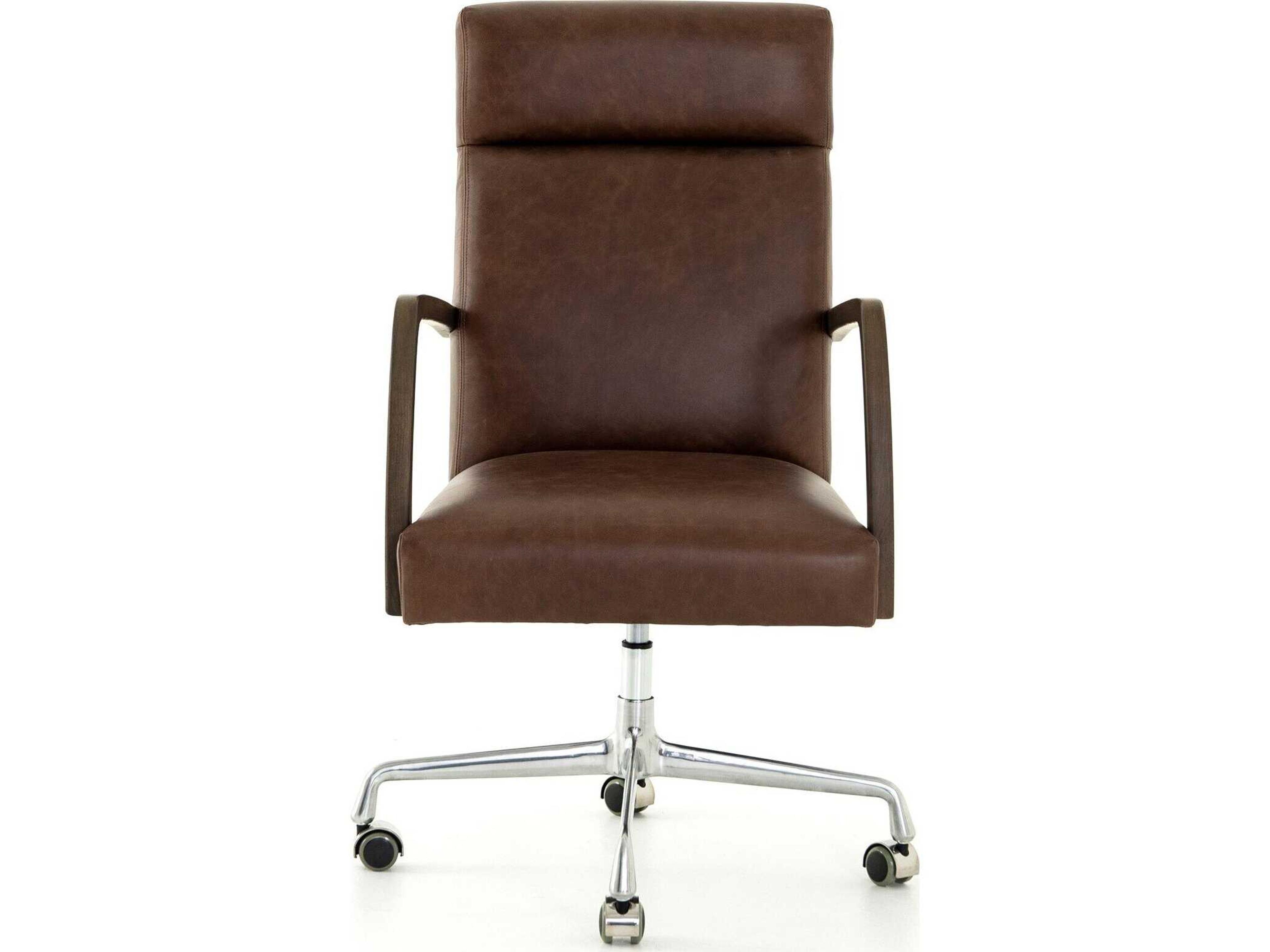 Four Hands Abbott Brown Leather Swivel Computer Office Chair