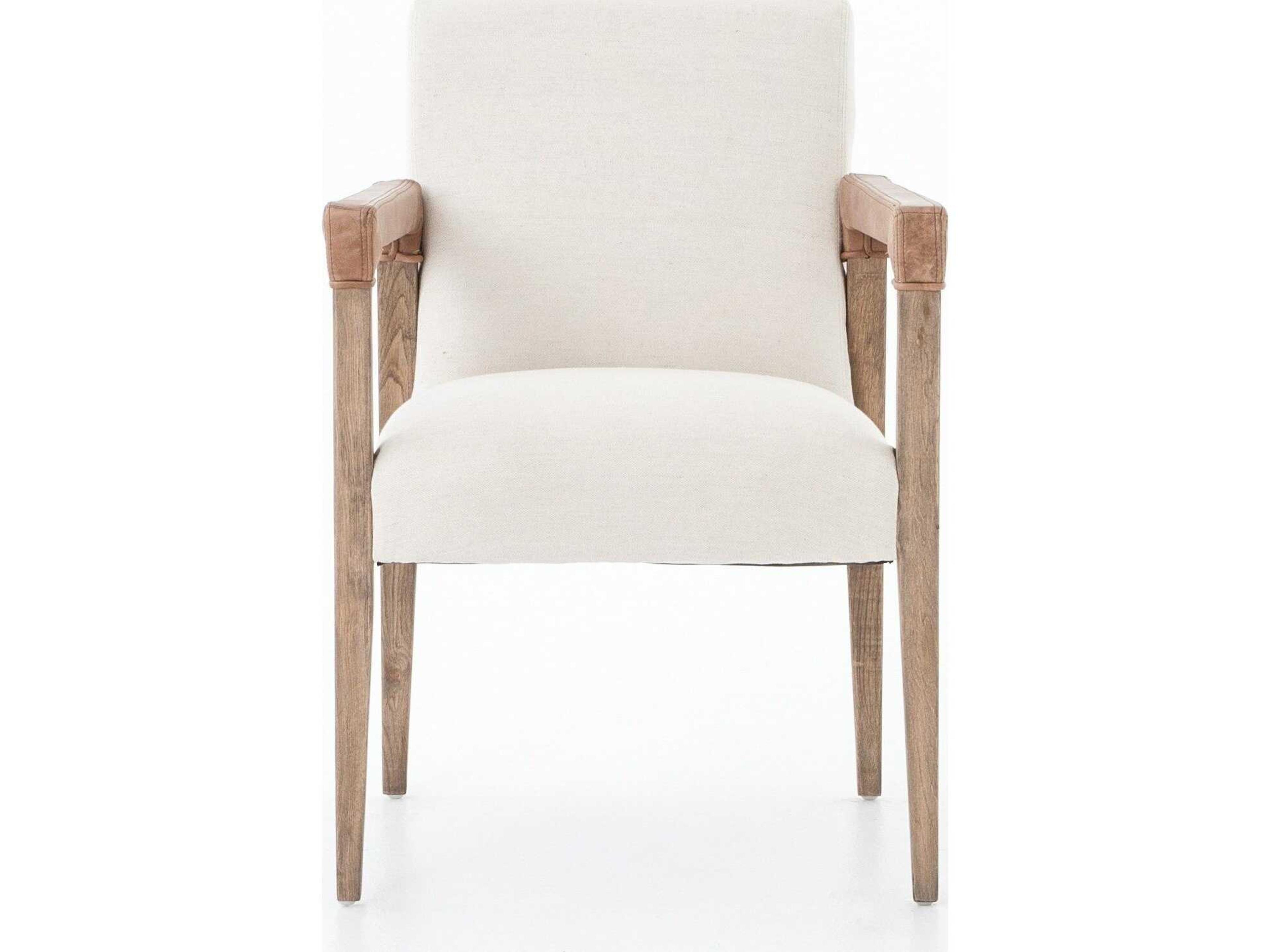 Four Hands Abbott Reuben Leather Solid Wood White Upholstered Arm Dining Chair