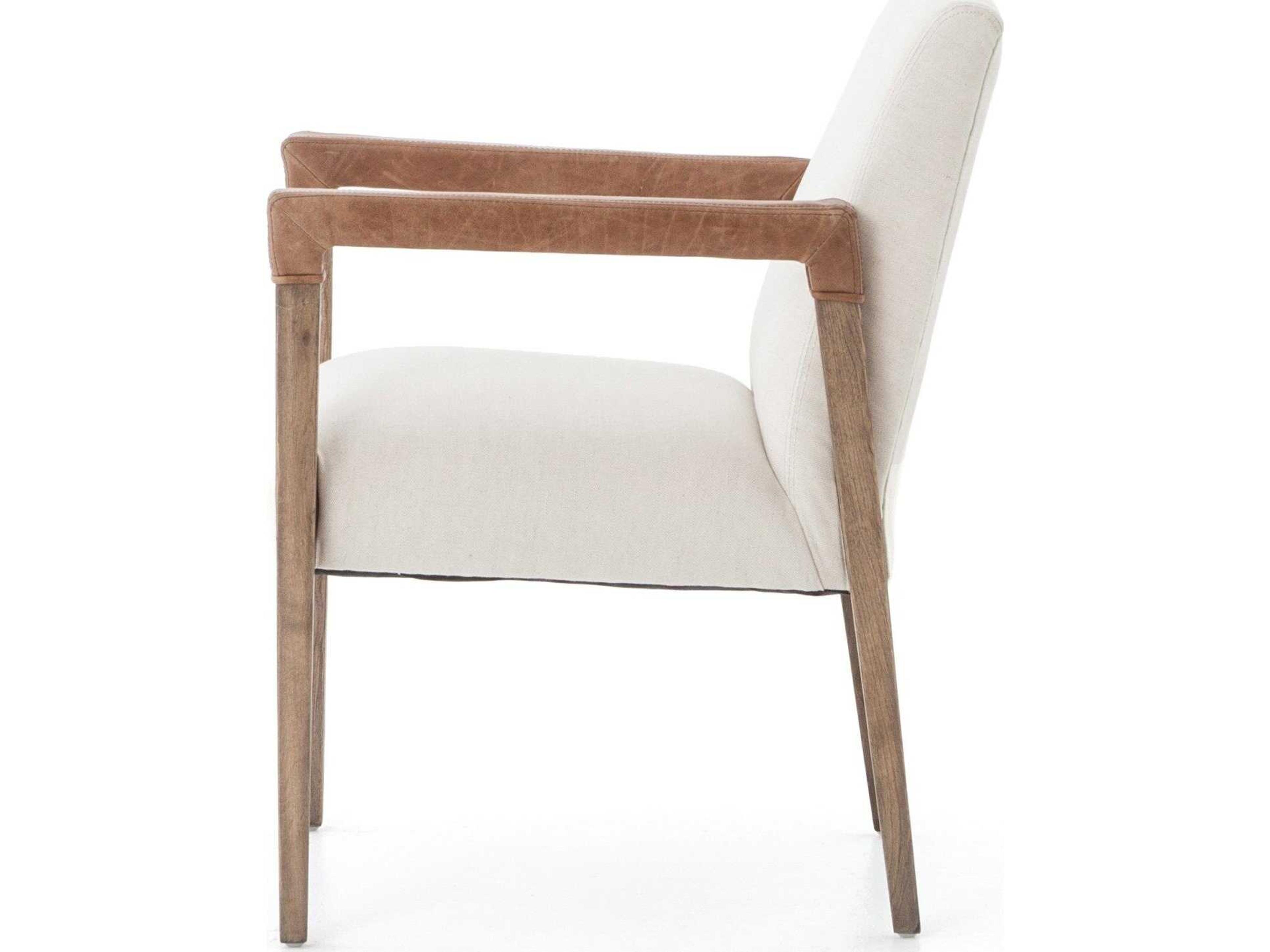Four Hands Abbott Reuben Leather Solid Wood White Upholstered Arm Dining Chair