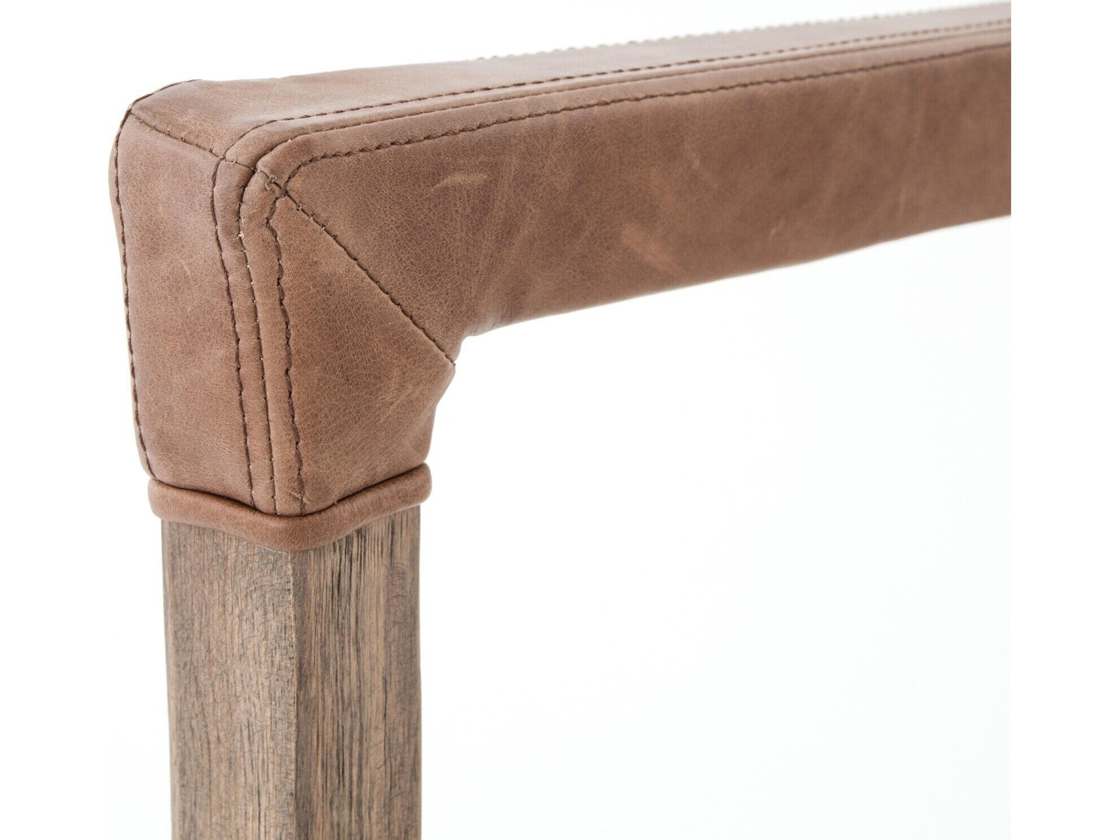 Four Hands Abbott Reuben Leather Solid Wood White Upholstered Arm Dining Chair