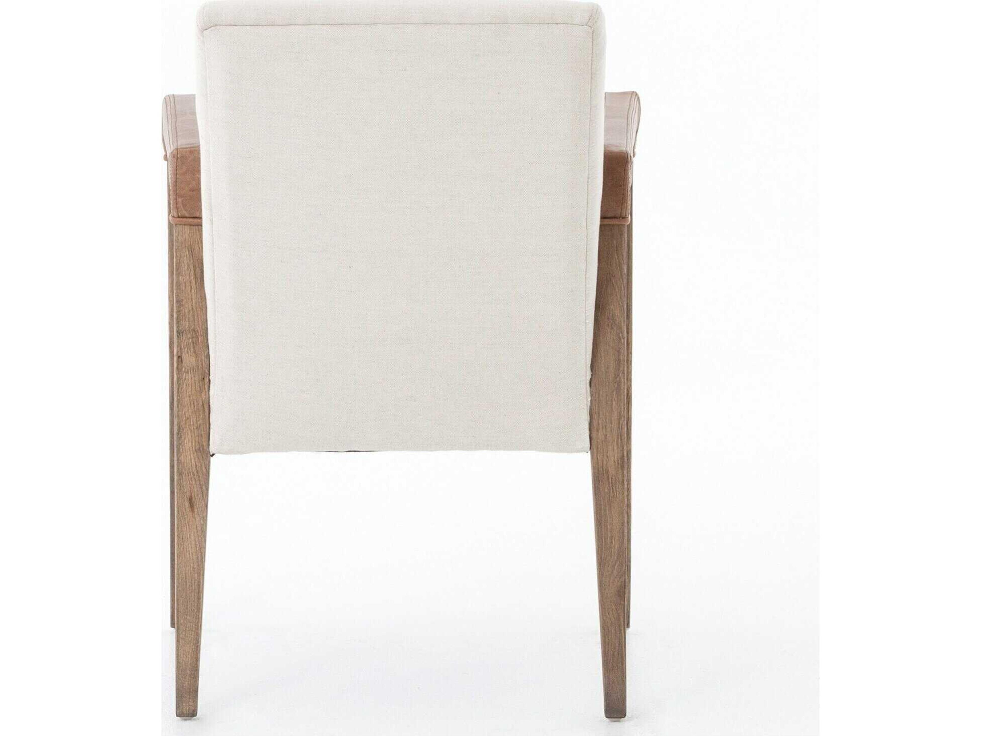 Four Hands Abbott Reuben Leather Solid Wood White Upholstered Arm Dining Chair