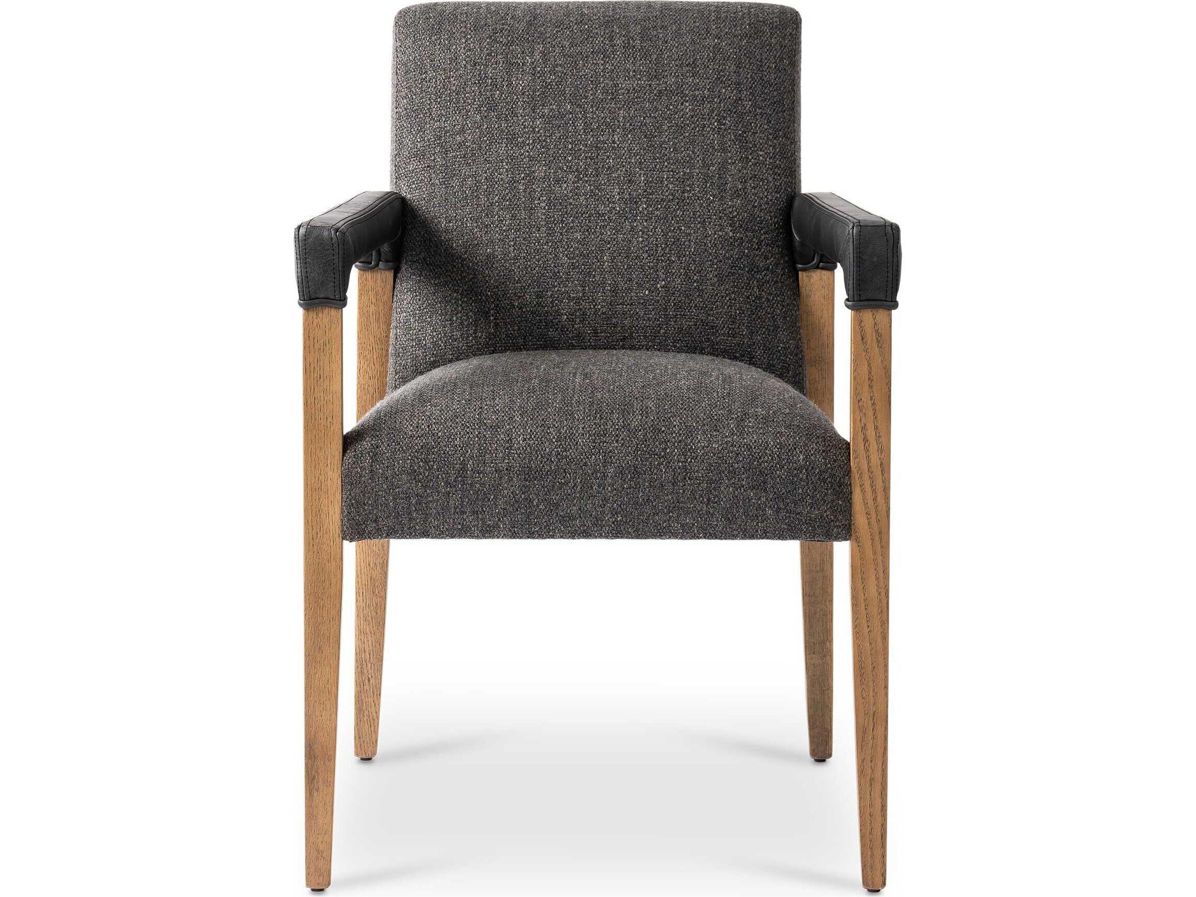 Four Hands Abbott Reuben Oak Wood Gray Upholstered Arm Dining Chair