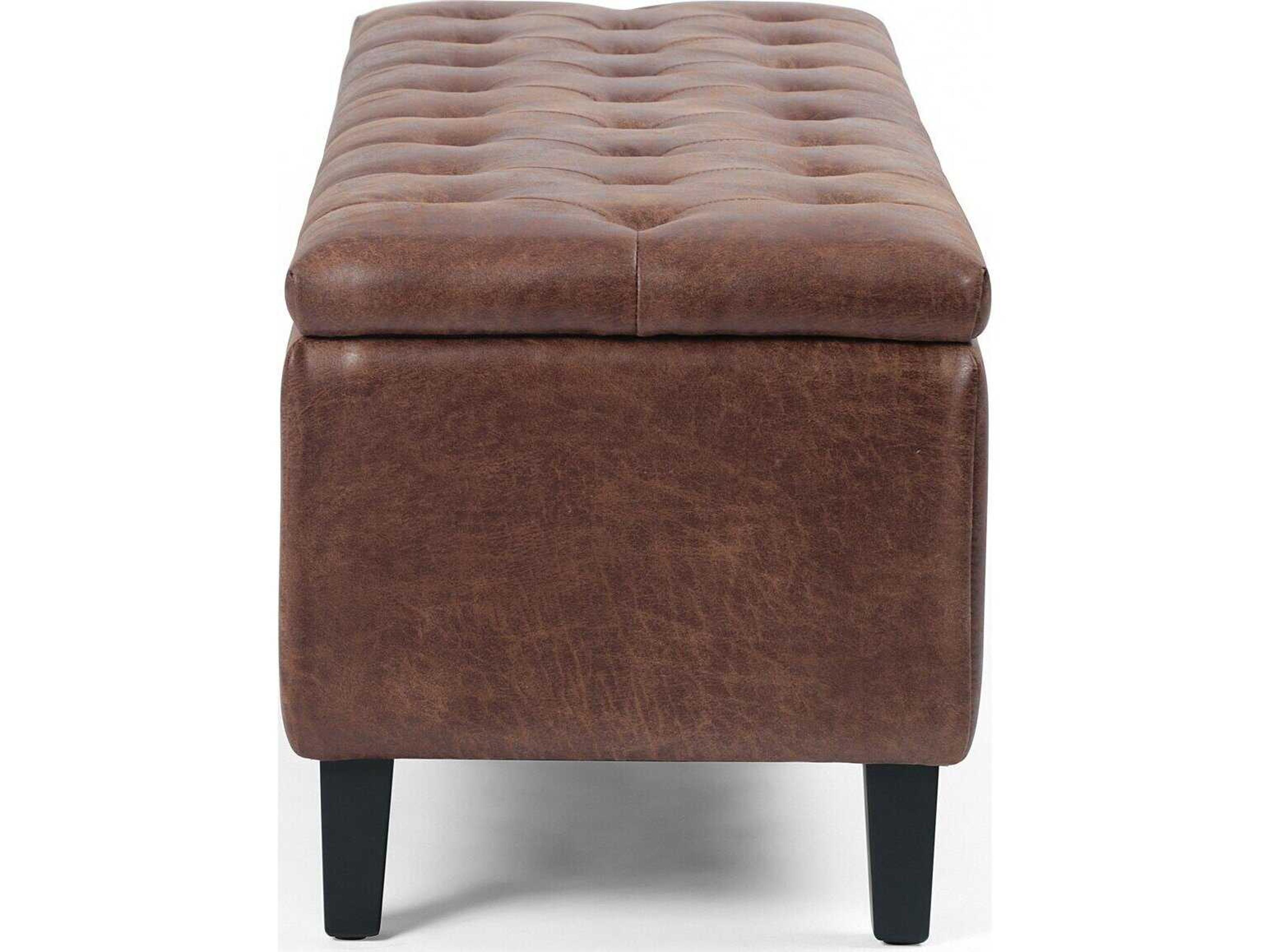 Four Hands Easton Vintage Tobacco Black Brown Leather Accent Bench