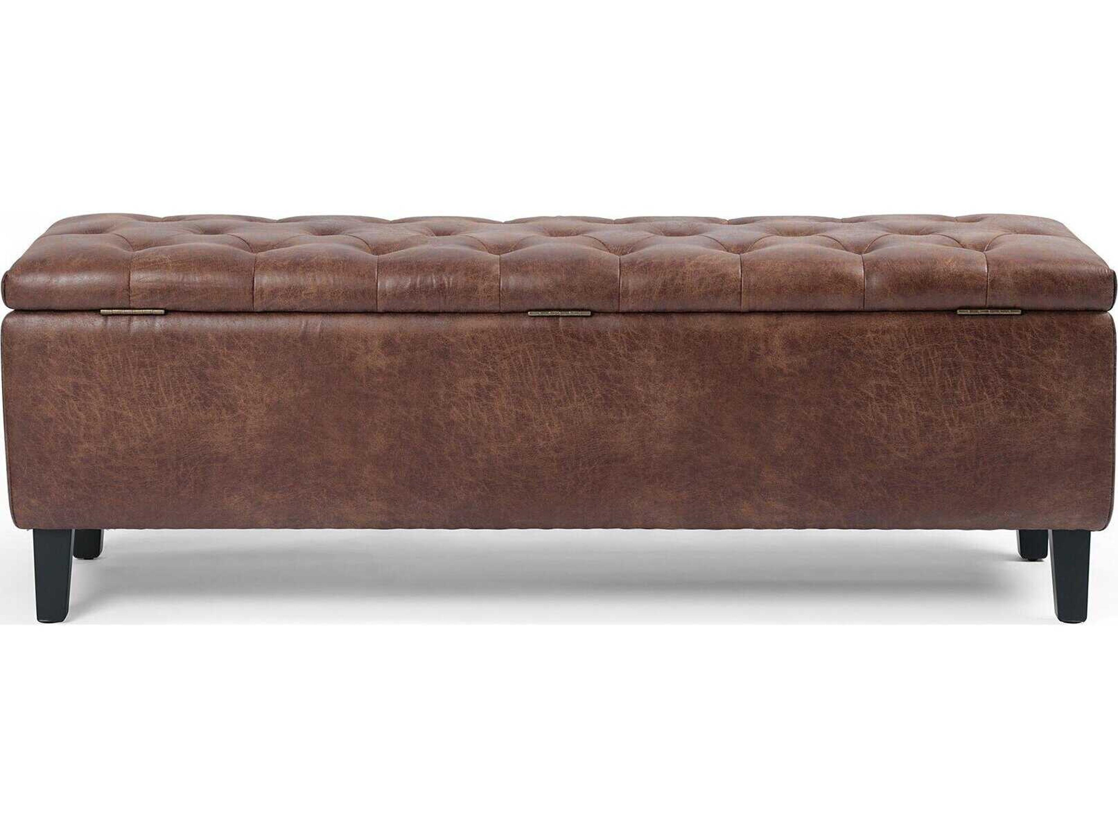 Four Hands Easton Vintage Tobacco Black Brown Leather Accent Bench