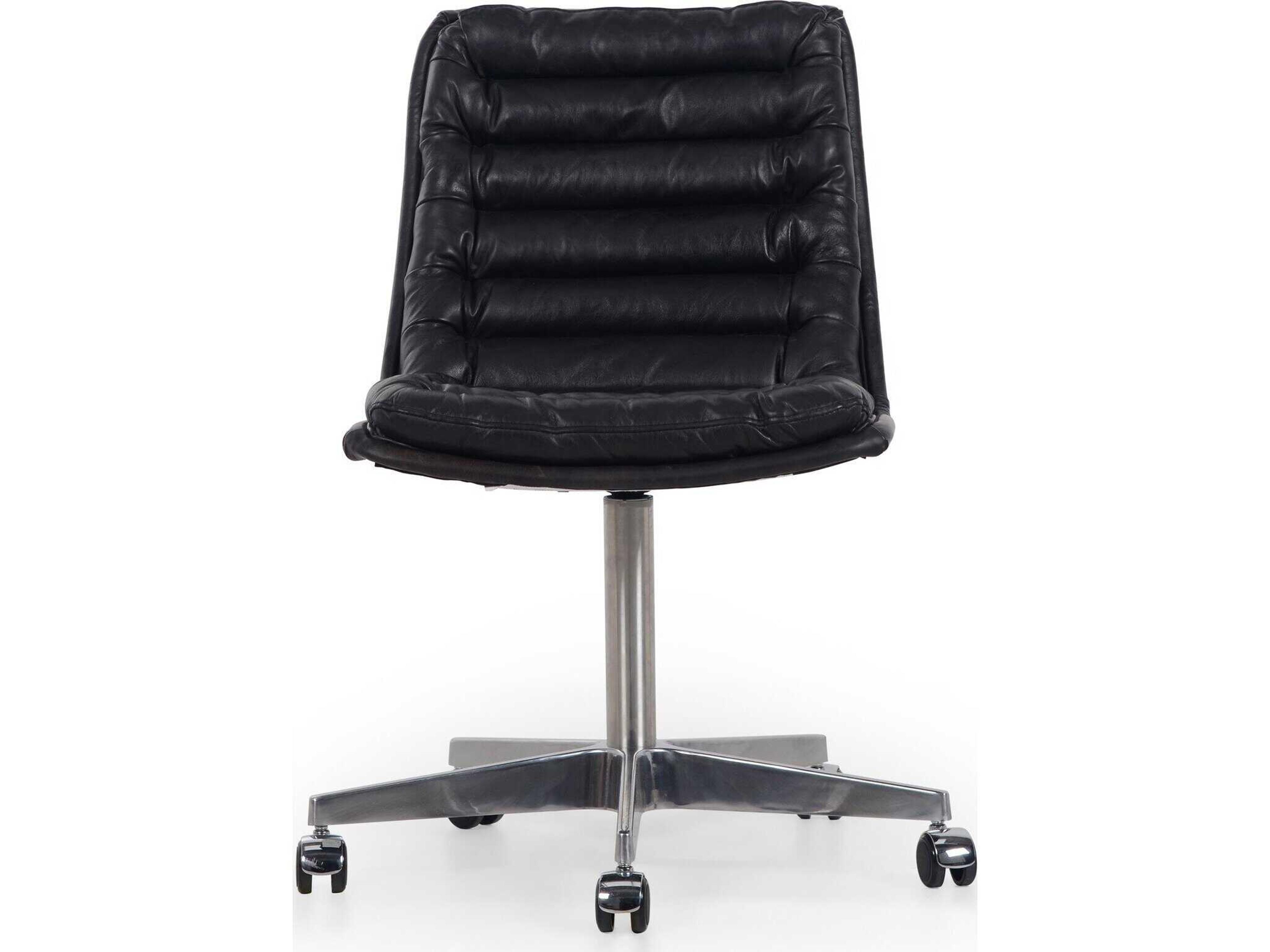 Four Hands Carnegie Black Leather Swivel Computer Office Chair