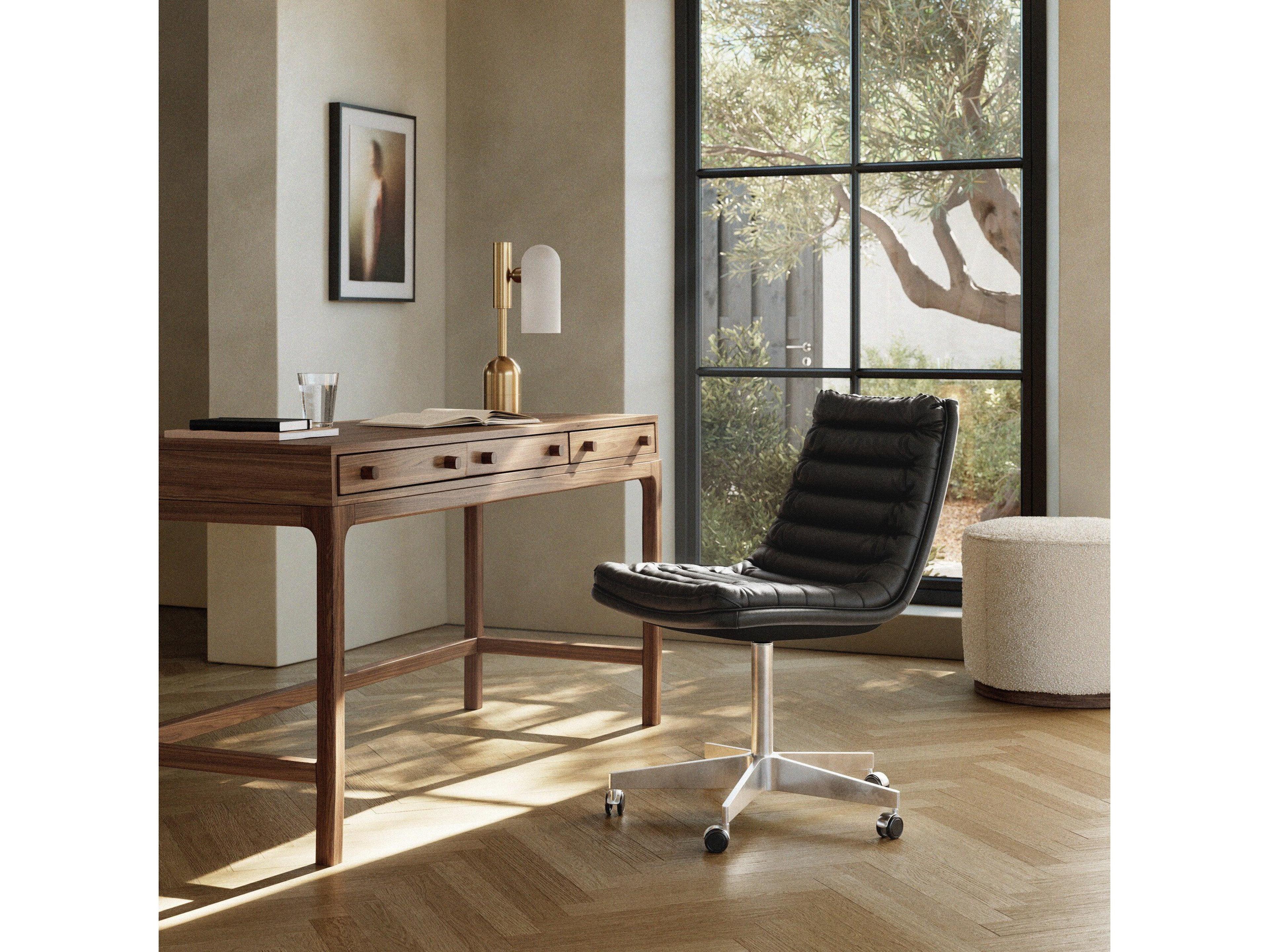 Four Hands Carnegie Black Leather Swivel Computer Office Chair