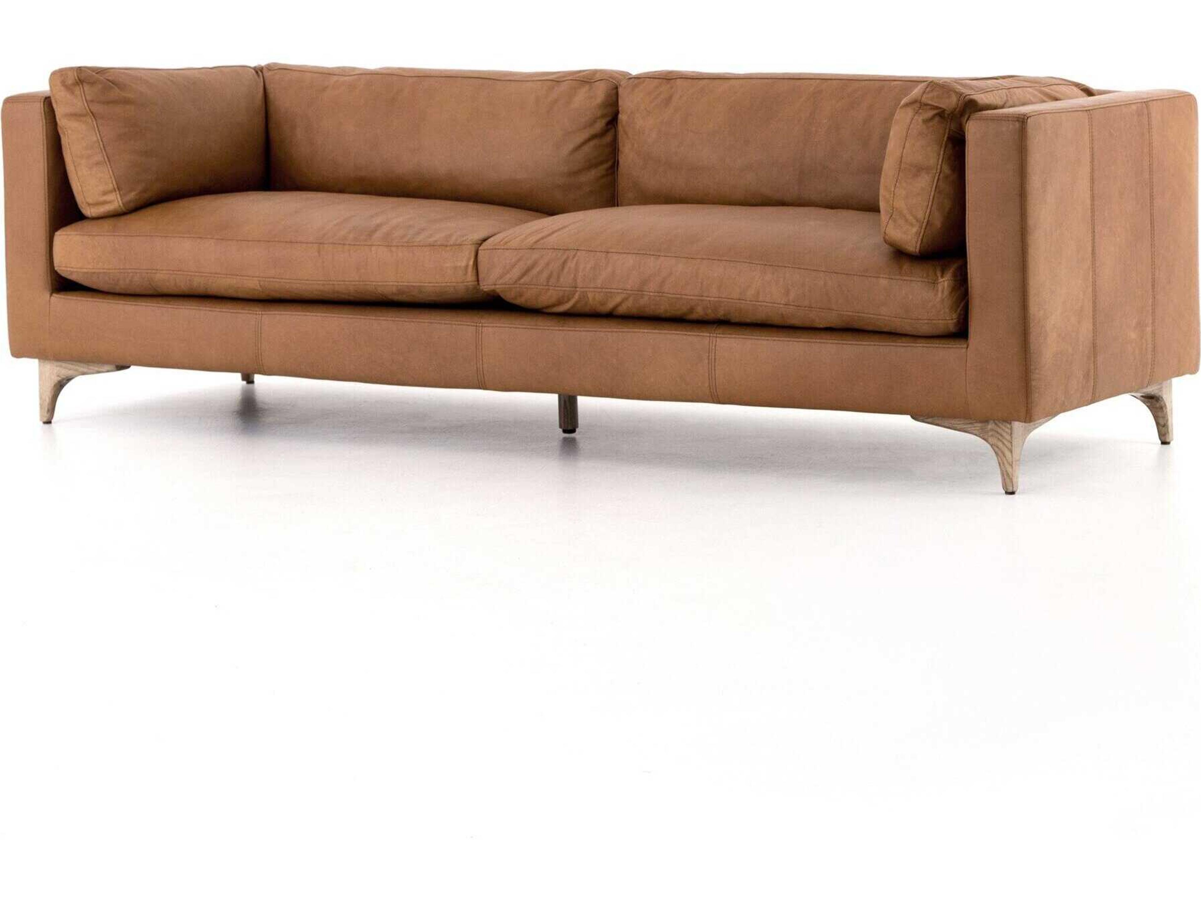 Beckwith Sofa Carnegie Camel Leather Mid-Century Modern