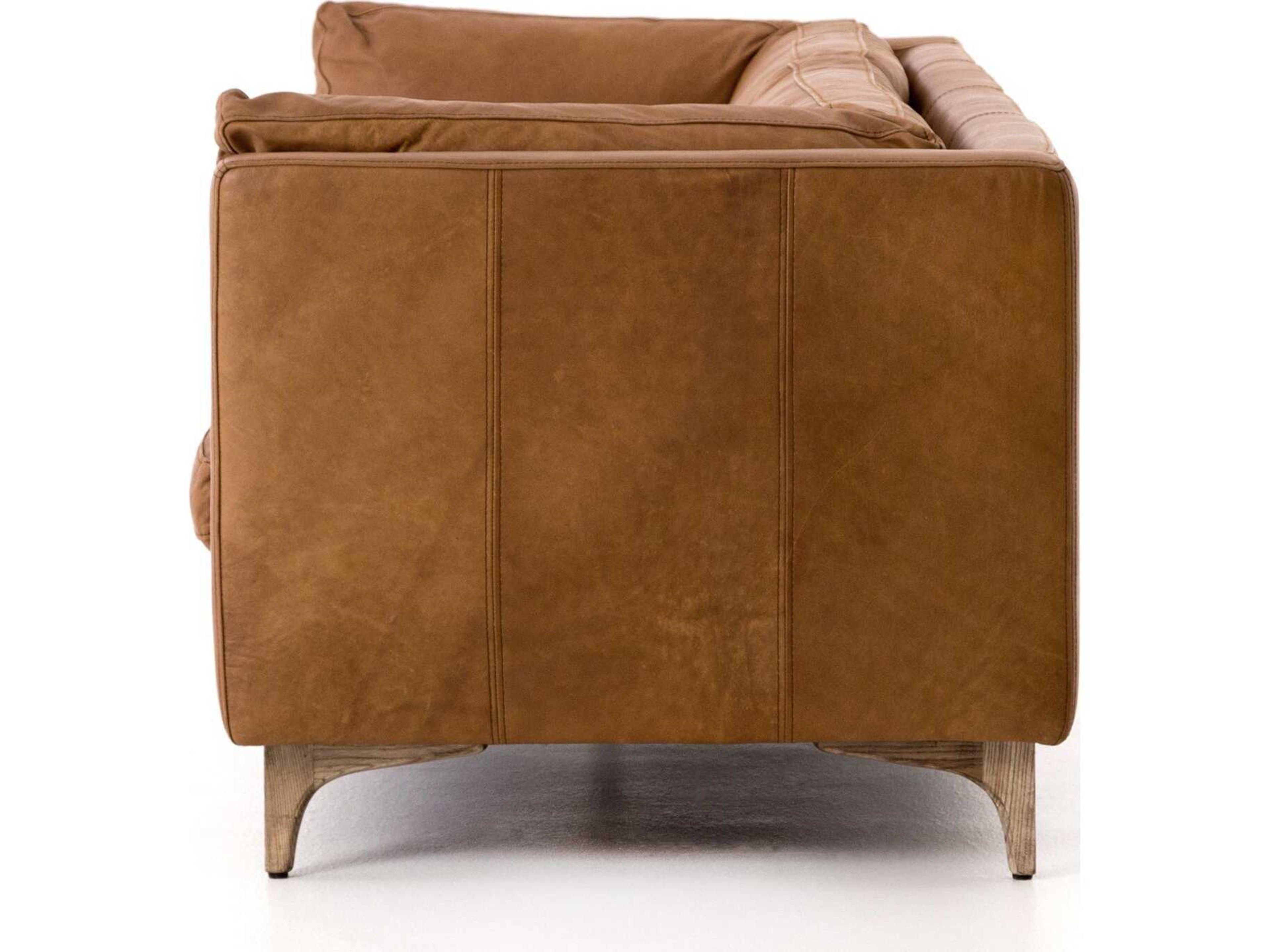 Four Hands Carnegie Beckwith Natural Washed Camel Weathered Ash Brown Leather Sofa