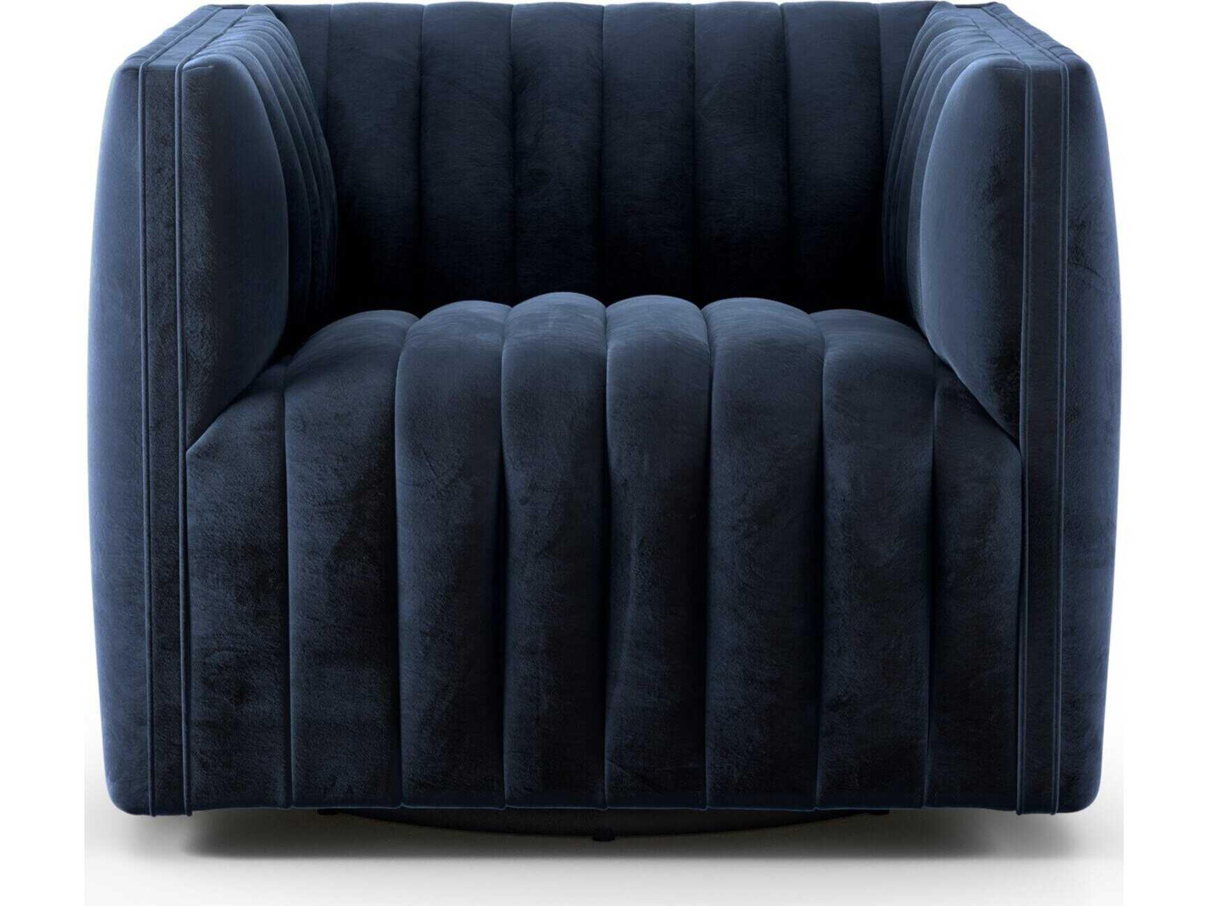Four Hands Grayson Augustine Swivel Blue Fabric Accent Chair
