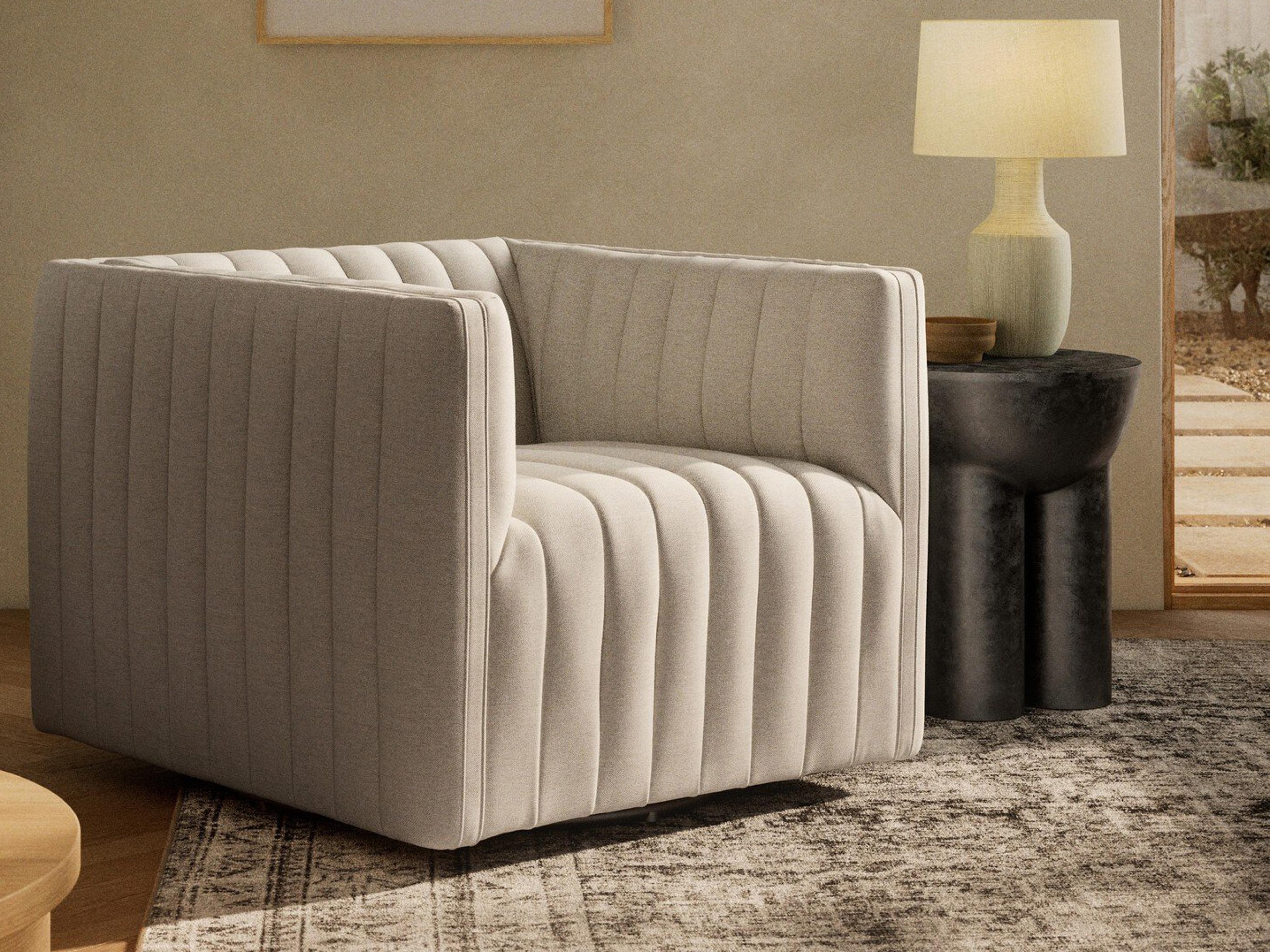 Four Hands Grayson Augustine Swivel Cream Fabric Accent Chair