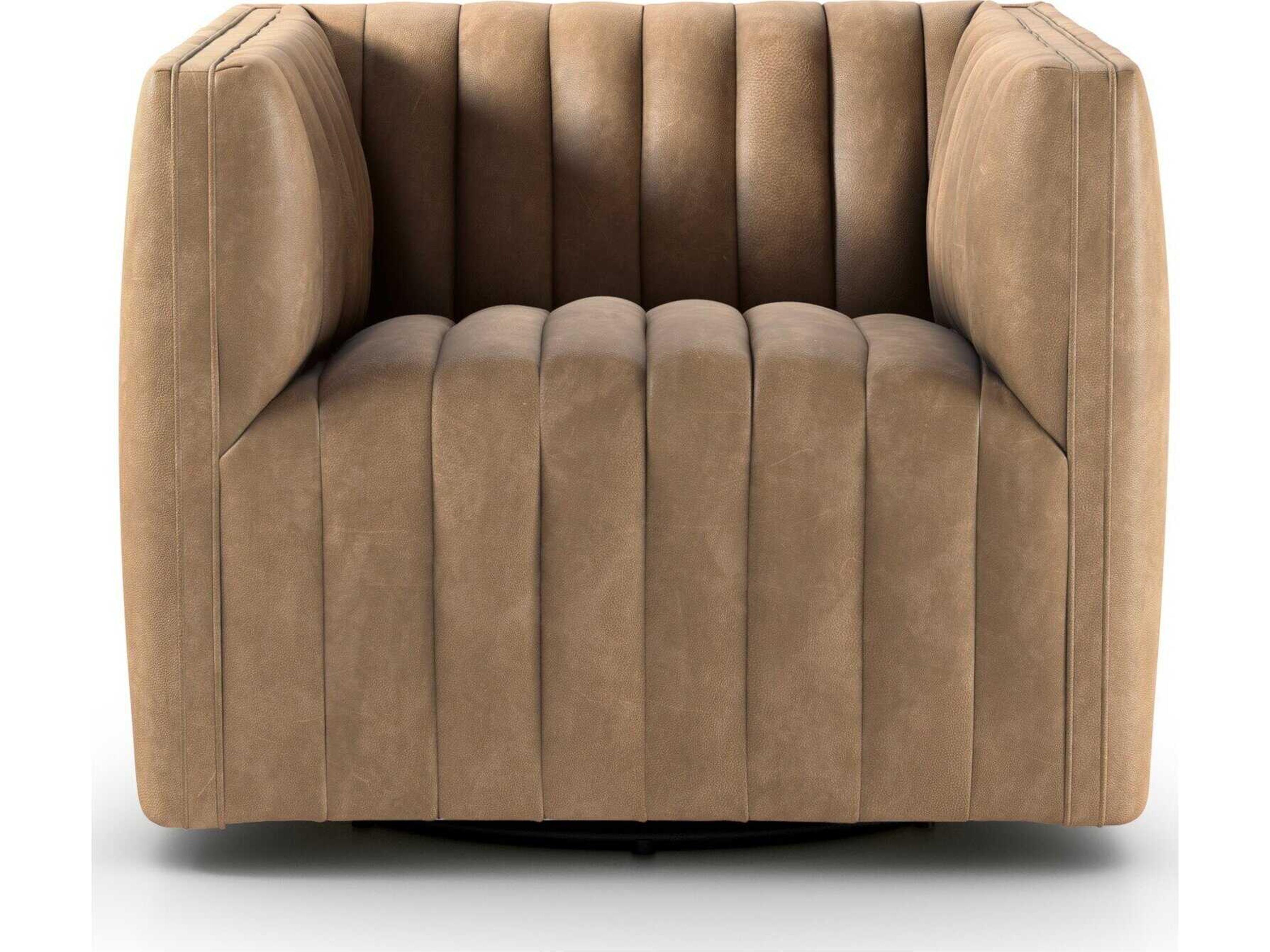 Four Hands Grayson Augustine Swivel Brown Leather Accent Chair