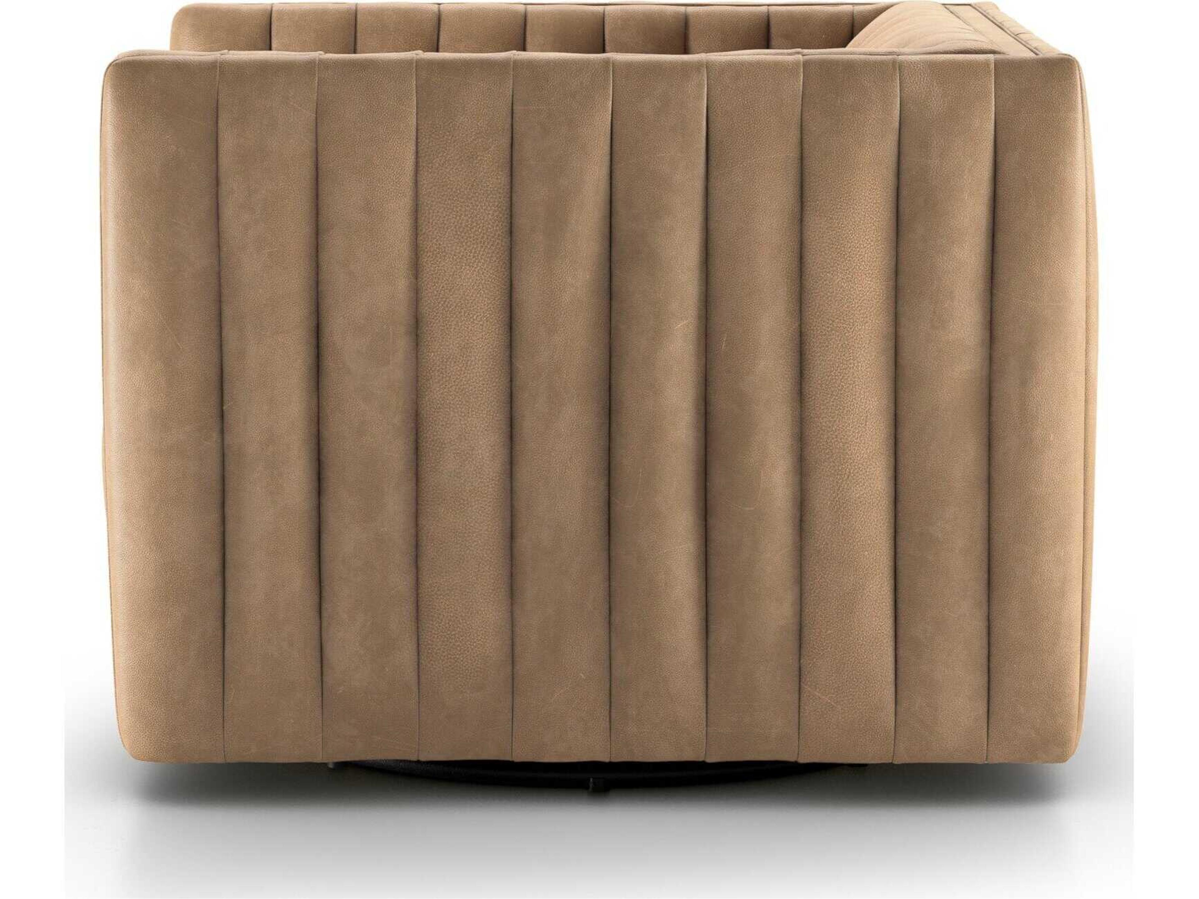 Four Hands Grayson Augustine Swivel Brown Leather Accent Chair