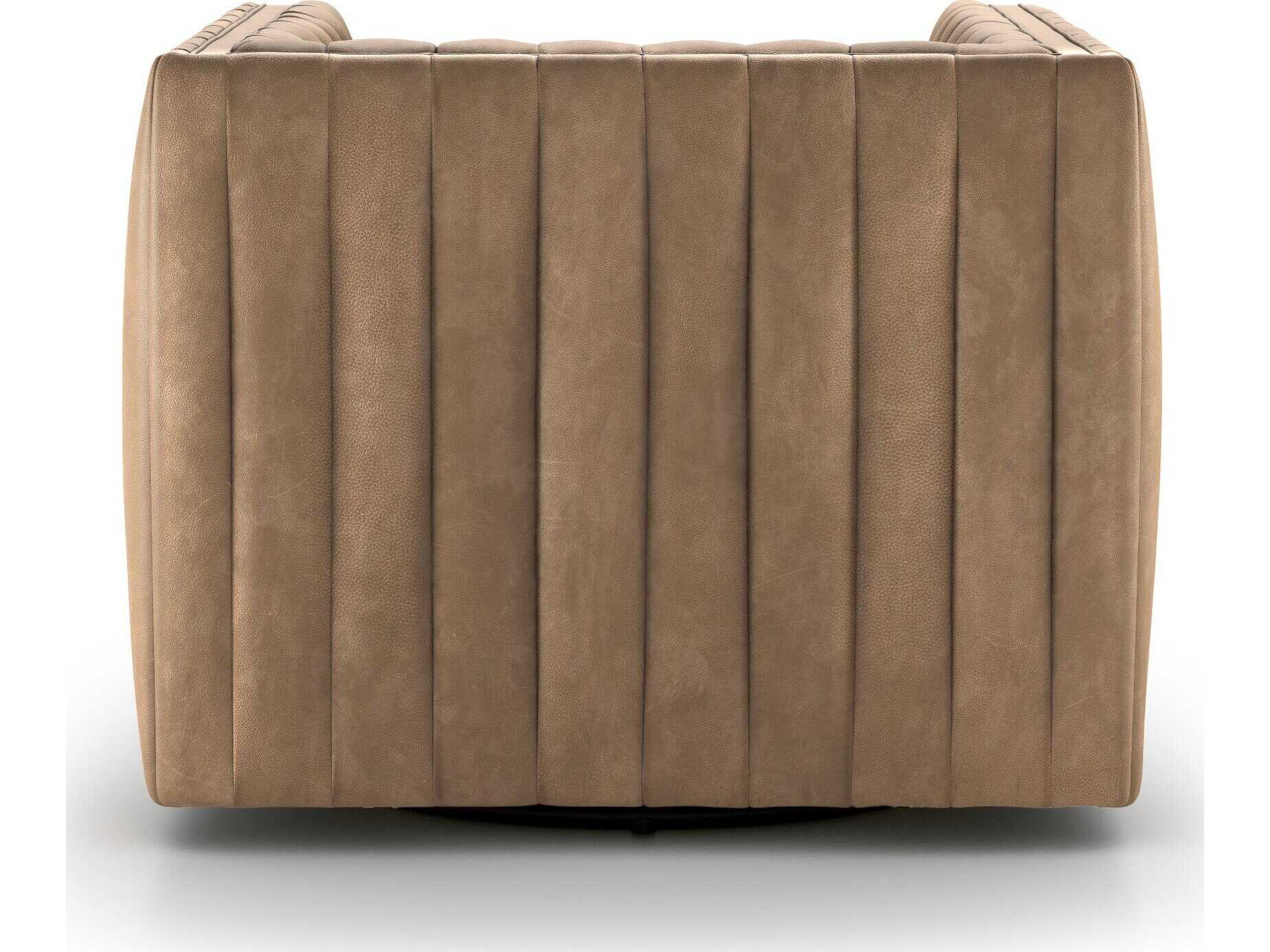 Four Hands Grayson Augustine Swivel Brown Leather Accent Chair