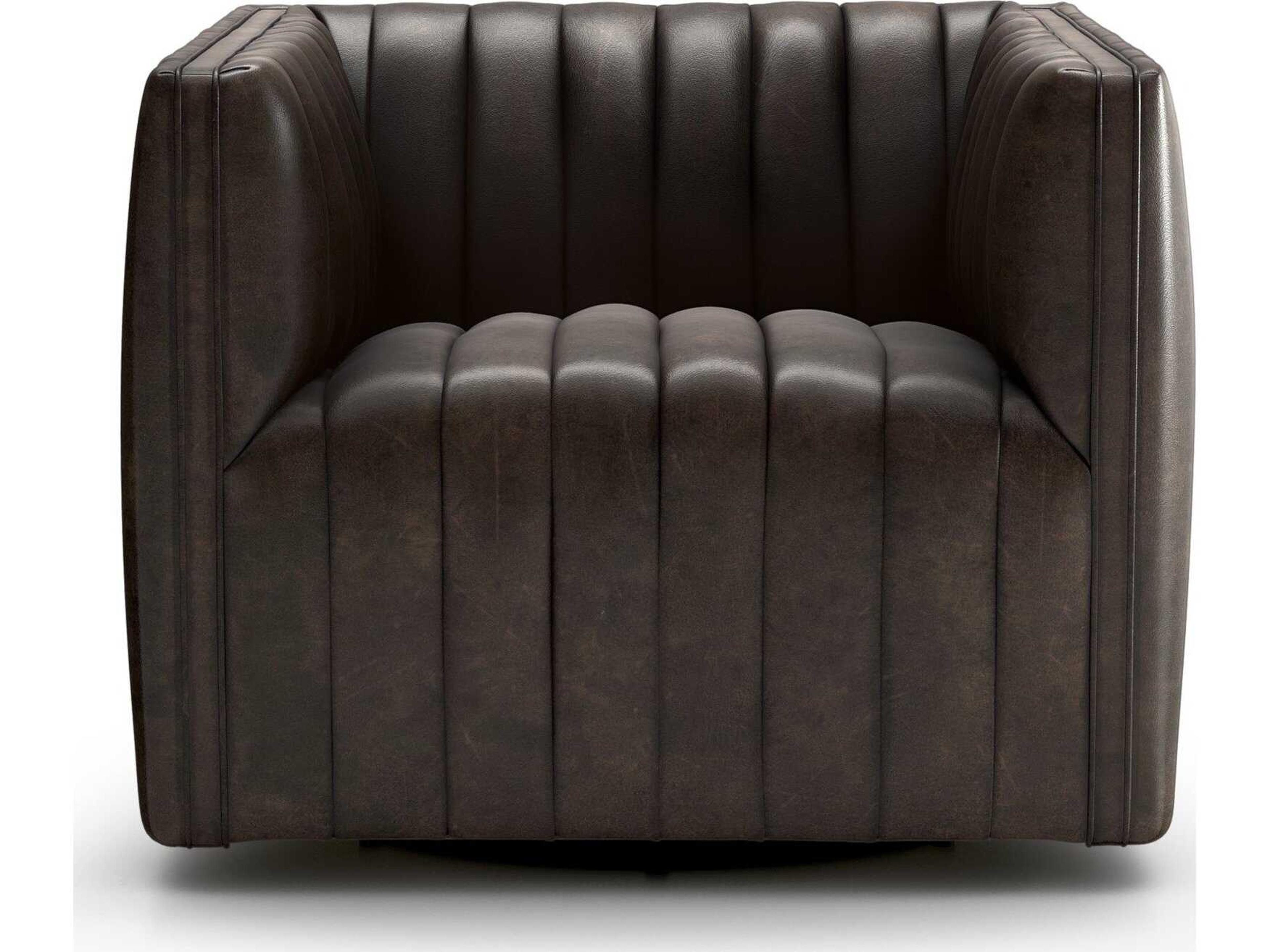 Four Hands Grayson Swivel Augustine Black Leather Accent Chair