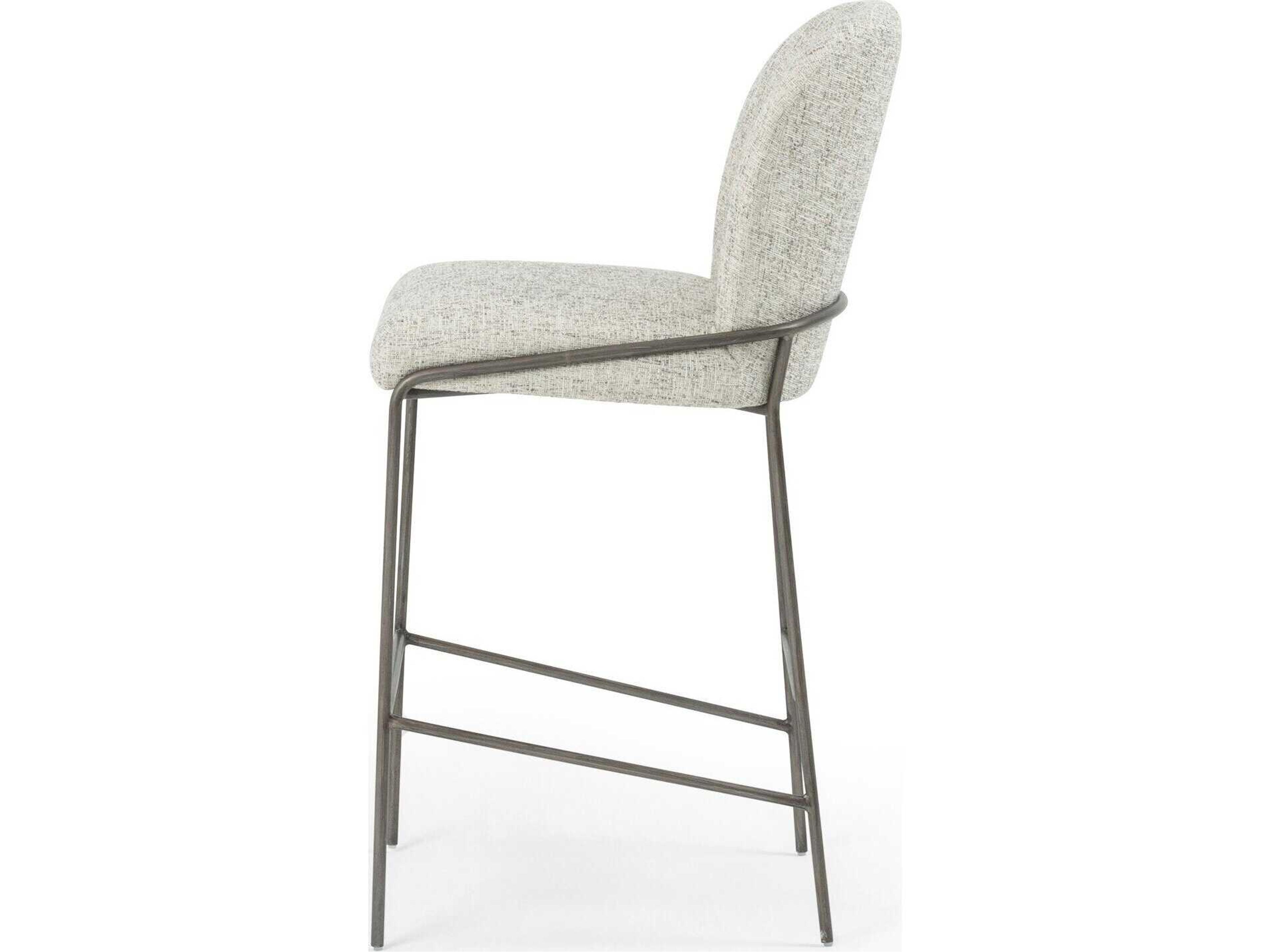 Four Hands Grayson Astrud Upholstered Lyon Pewter Brushed Slate Bar Stool