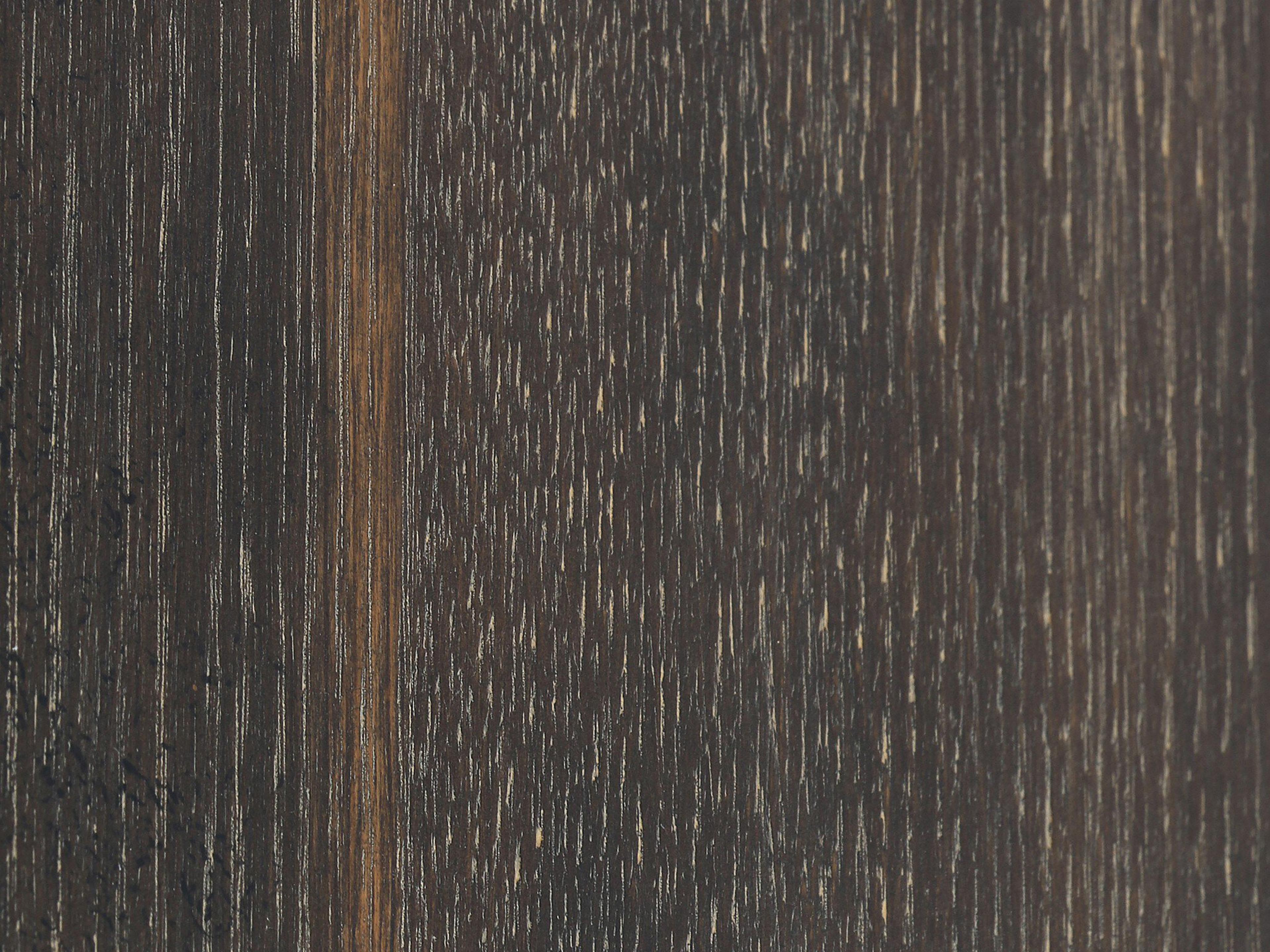 Four Hands Hughes Powell Round Wood Dark Rustic Black English Brown Oak Veneer Dining Table