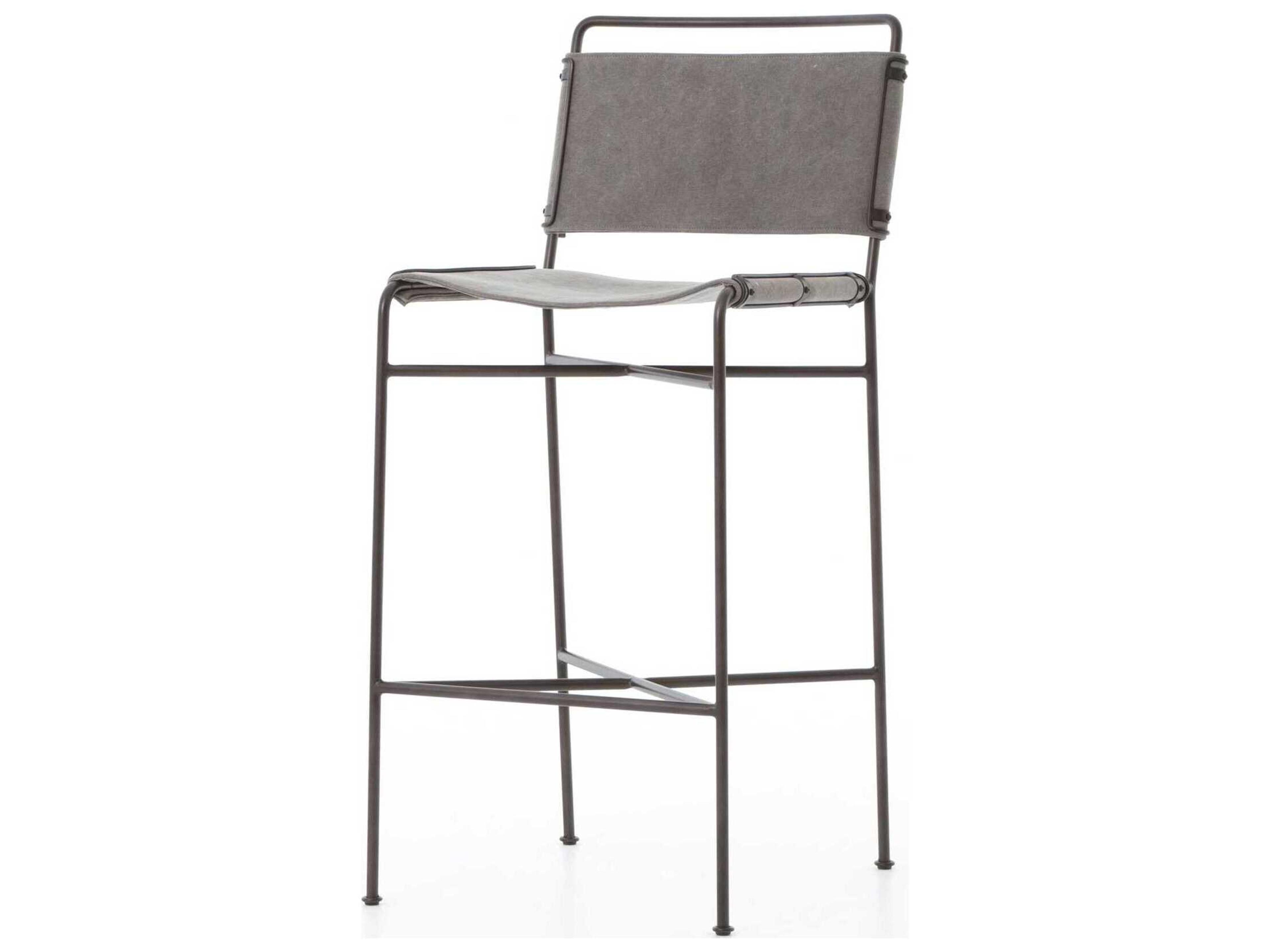 Irondale Wharton Upholstered Stonewash Grey Waxed Black Bar Stool
