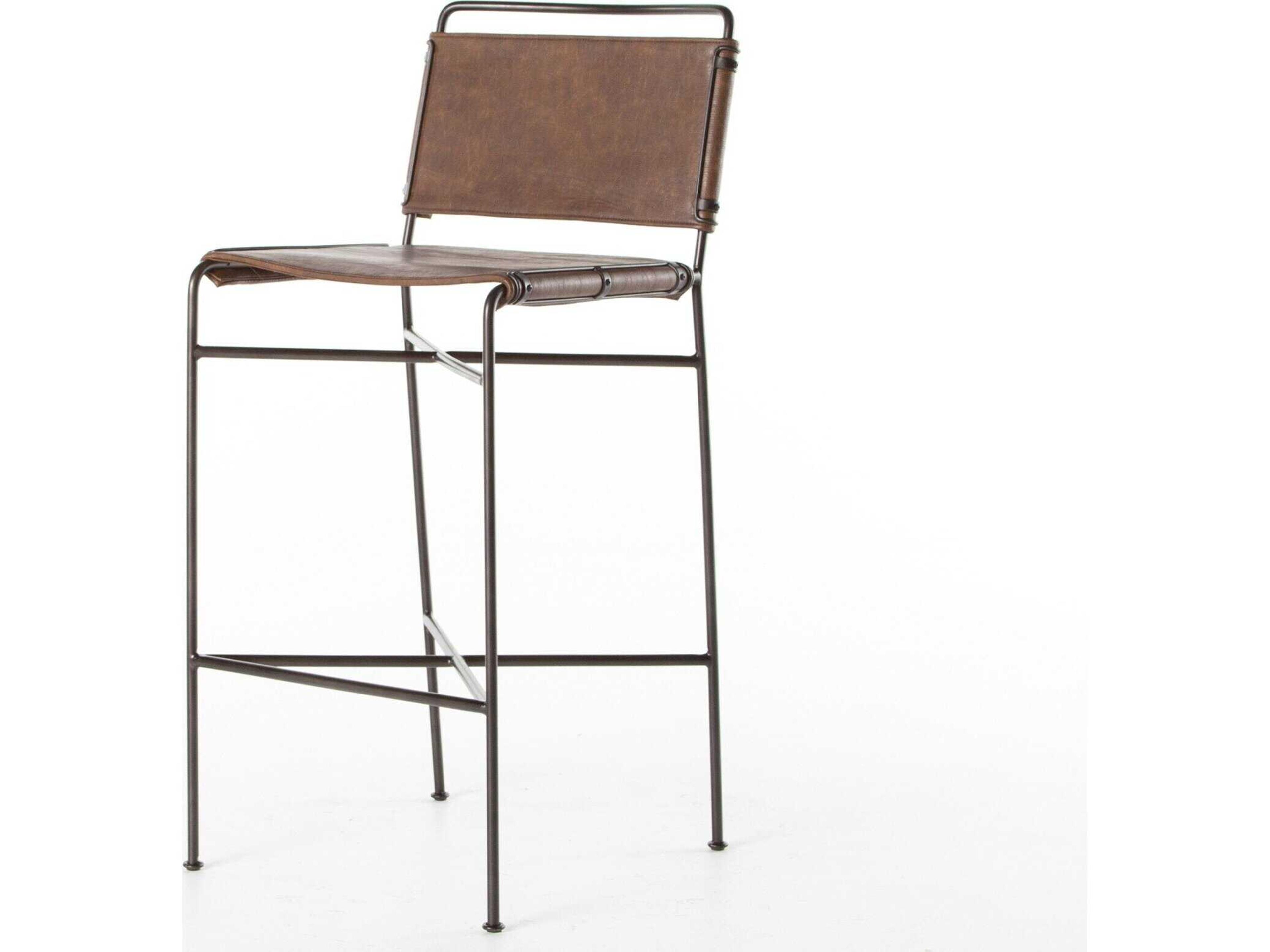 Irondale Wharton Distressed Brown Waxed Black Bar Stool