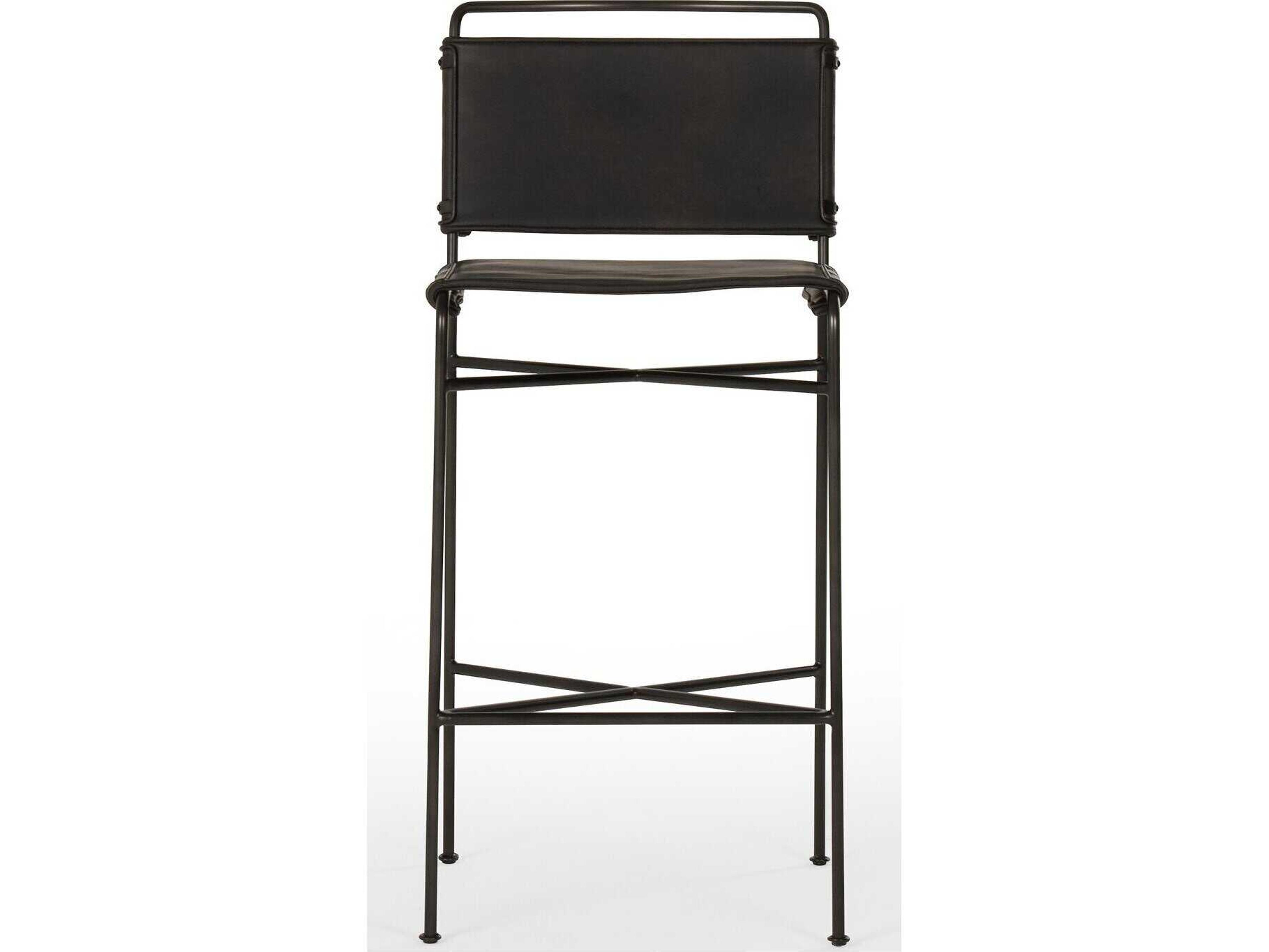 Four Hands Irondale Wharton Distressed Black Waxed Bar Stool