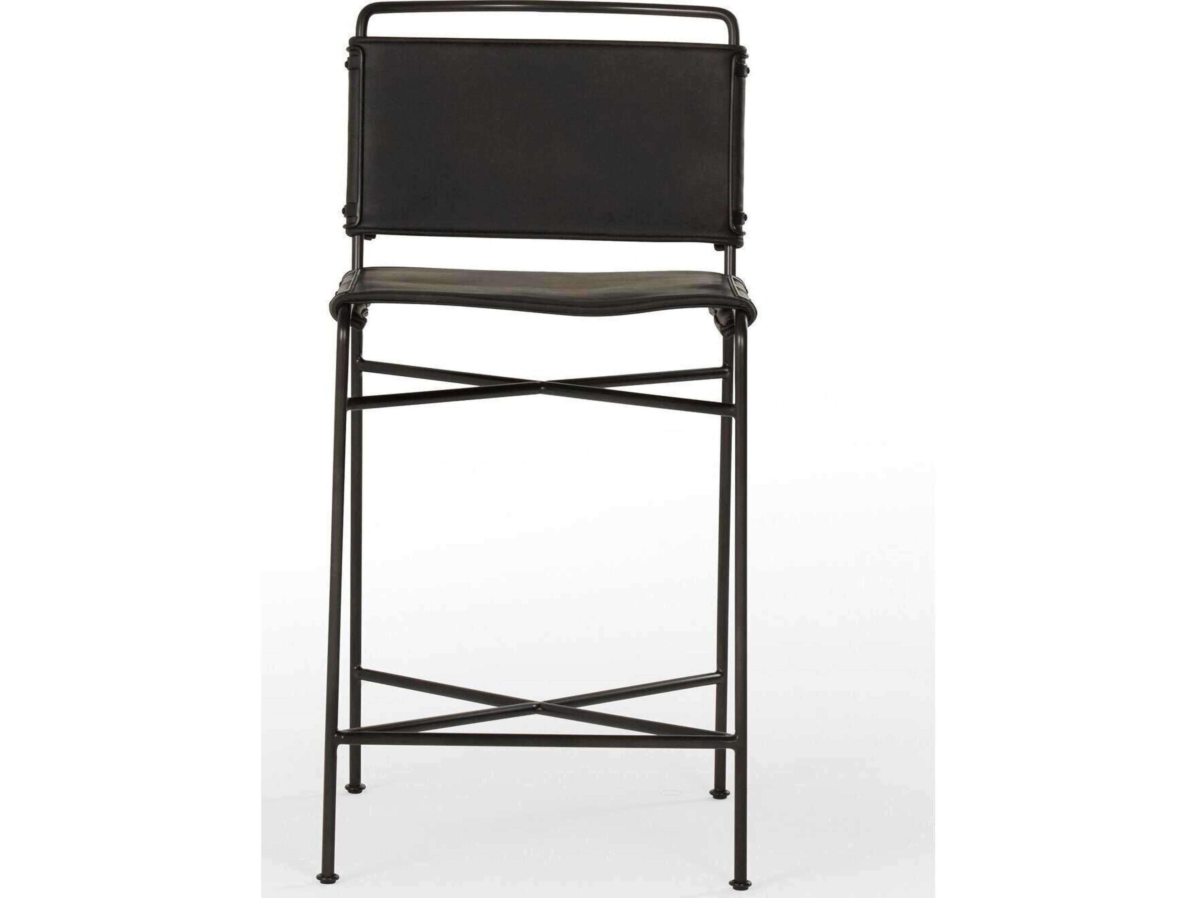Four Hands Irondale Wharton Distressed Black Waxed Counter Stool